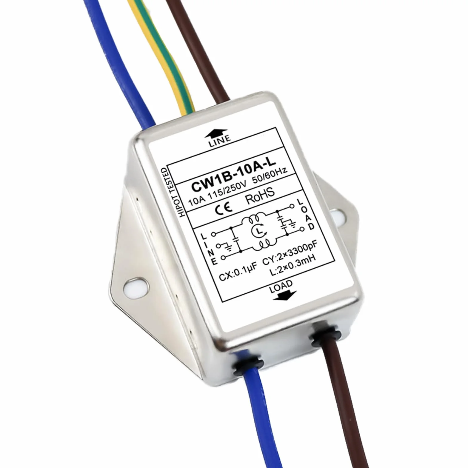 2 pièces de filtre EMI, CW1B-10A-L (040) filtre monophasé, 250 V filtres d'interférences électromagnétiques, pour la suppression des perturbations continues et intermittentes