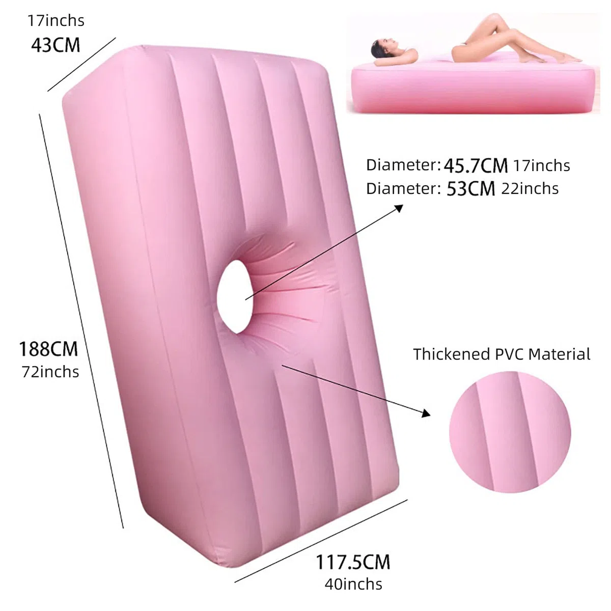 Matelas gonflable BBL après chirurgie, oreiller de lit BBL après chirurgie pour fesses, lit de récupération brésilien avec trou pour dormir après une chirurgie de récupération des fesses