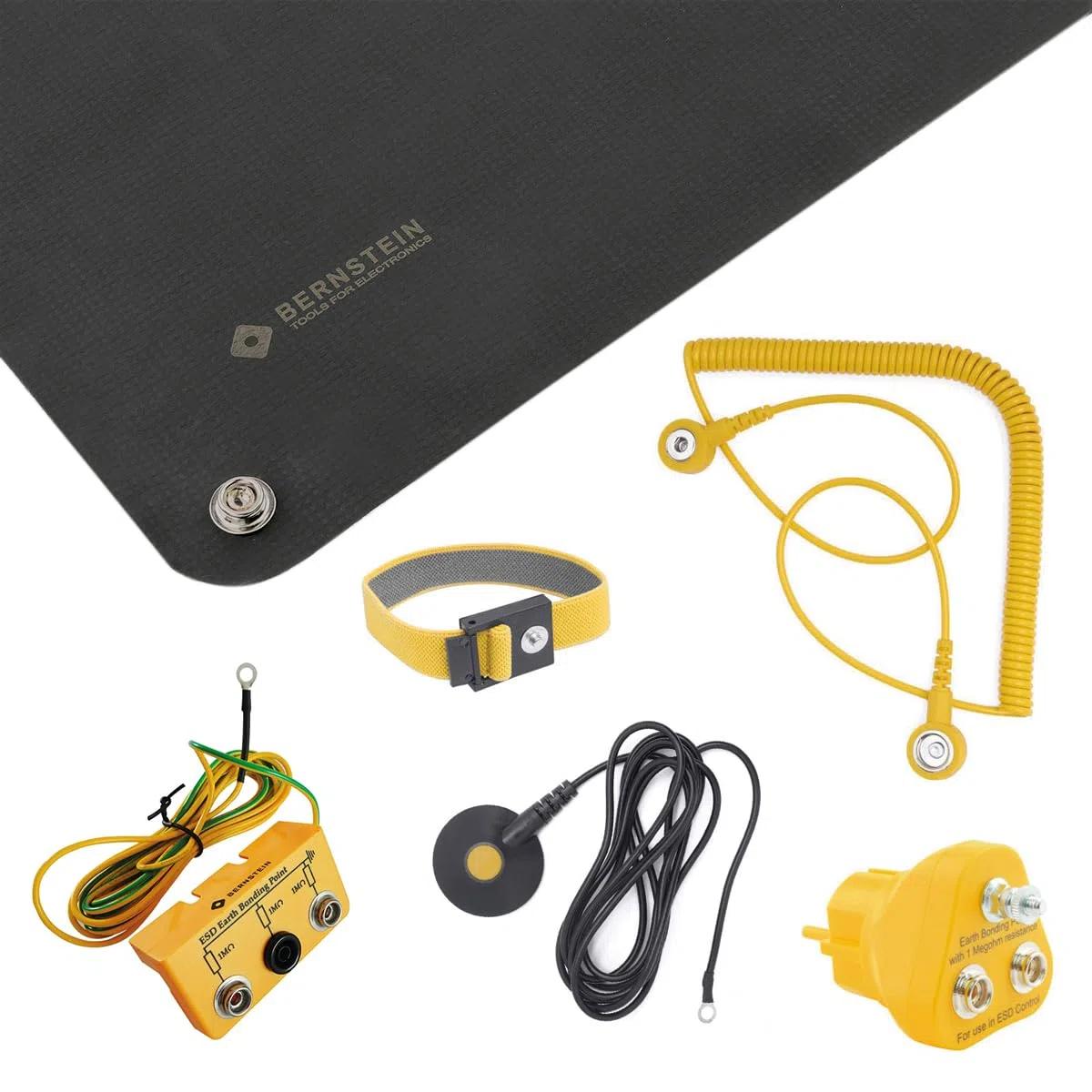 Ambre ESD Kit de manipulation 6 pièces Noir : tapis antistatique avec bracelet de mise à la terre et câble, tapis de mise à la terre pour protection électronique | Tapis ESD IEC 61340-5-1