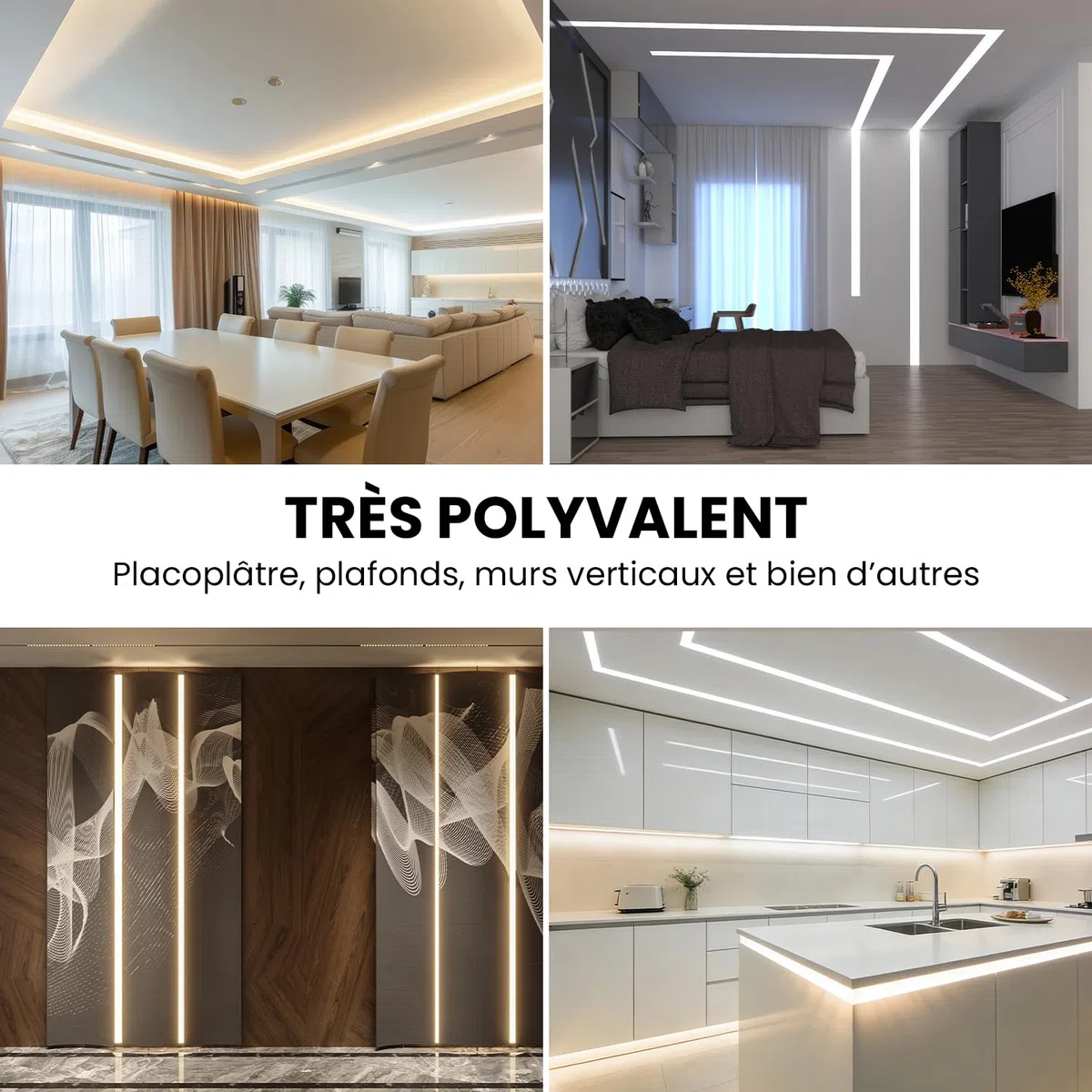 Profile Encastrable Placo Alu pour Ruban LED, 15 Pièces 1,4 m Profilé en Aluminium LED de Carrelage Bncastré avec Couvercle Laiteux, Embouts pour Cloison Sèche, Plafond, Mur, Bords Carrelage (21 m)