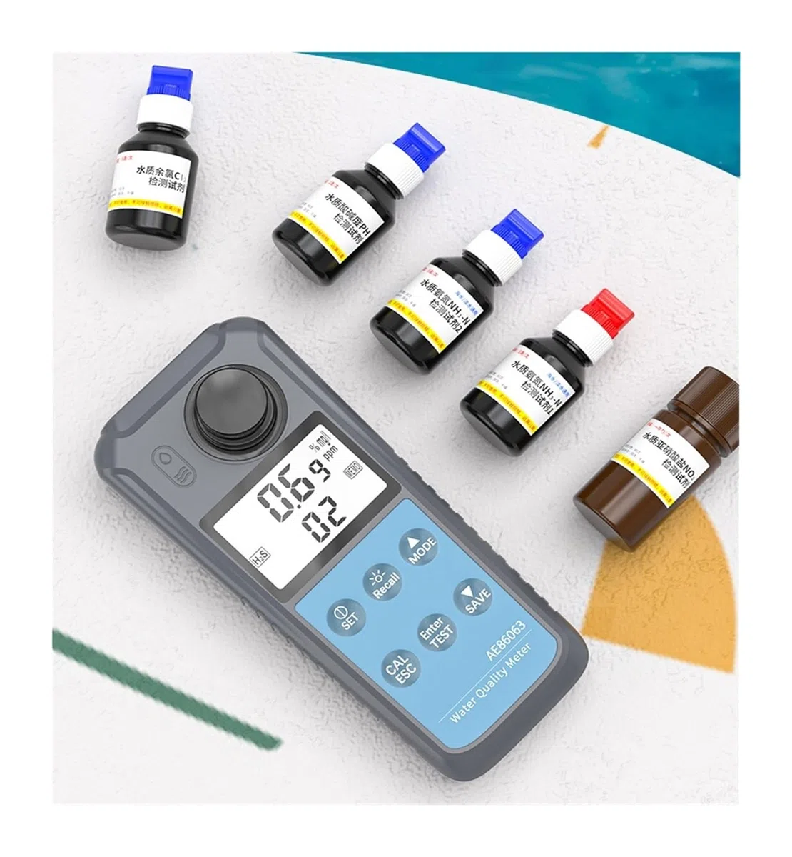 Testeur Numérique De Qualité De L'eau De Laboratoire AE86063, Détecteur De PH Écran rétroéclairé | Nitrite d'azote d'ammoniac de chlore résiduel for piscine/aquarium