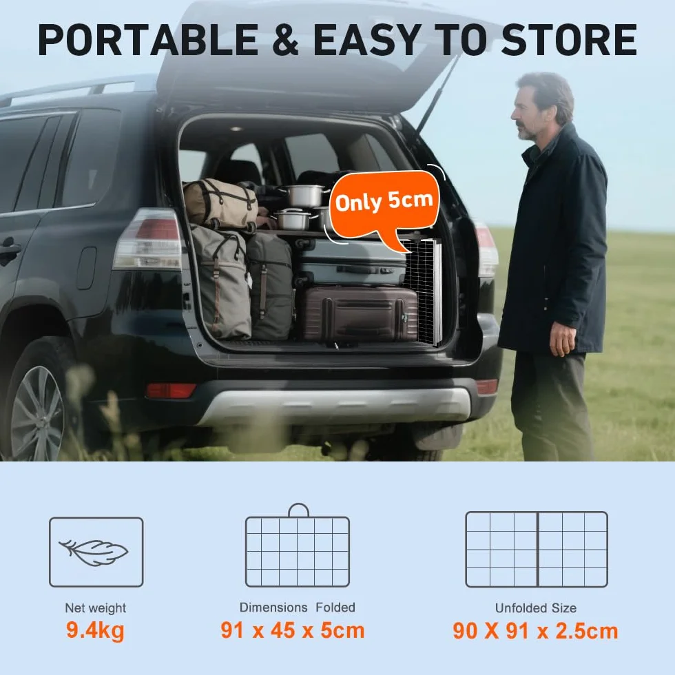 DOKIO 160W 18V Panneau Solaire Pliable Portable | pour batteries 12V avec régulateur de charge solaire (2 ports USB) + sac de transport
