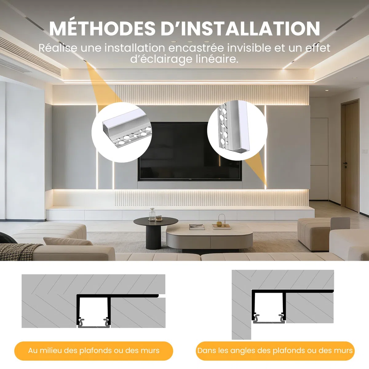 Profile Encastrable Placo Alu pour Ruban LED, 15 Pièces 1,4 m Profilé en Aluminium LED de Carrelage Bncastré avec Couvercle Laiteux, Embouts pour Cloison Sèche, Plafond, Mur, Bords Carrelage (21 m)