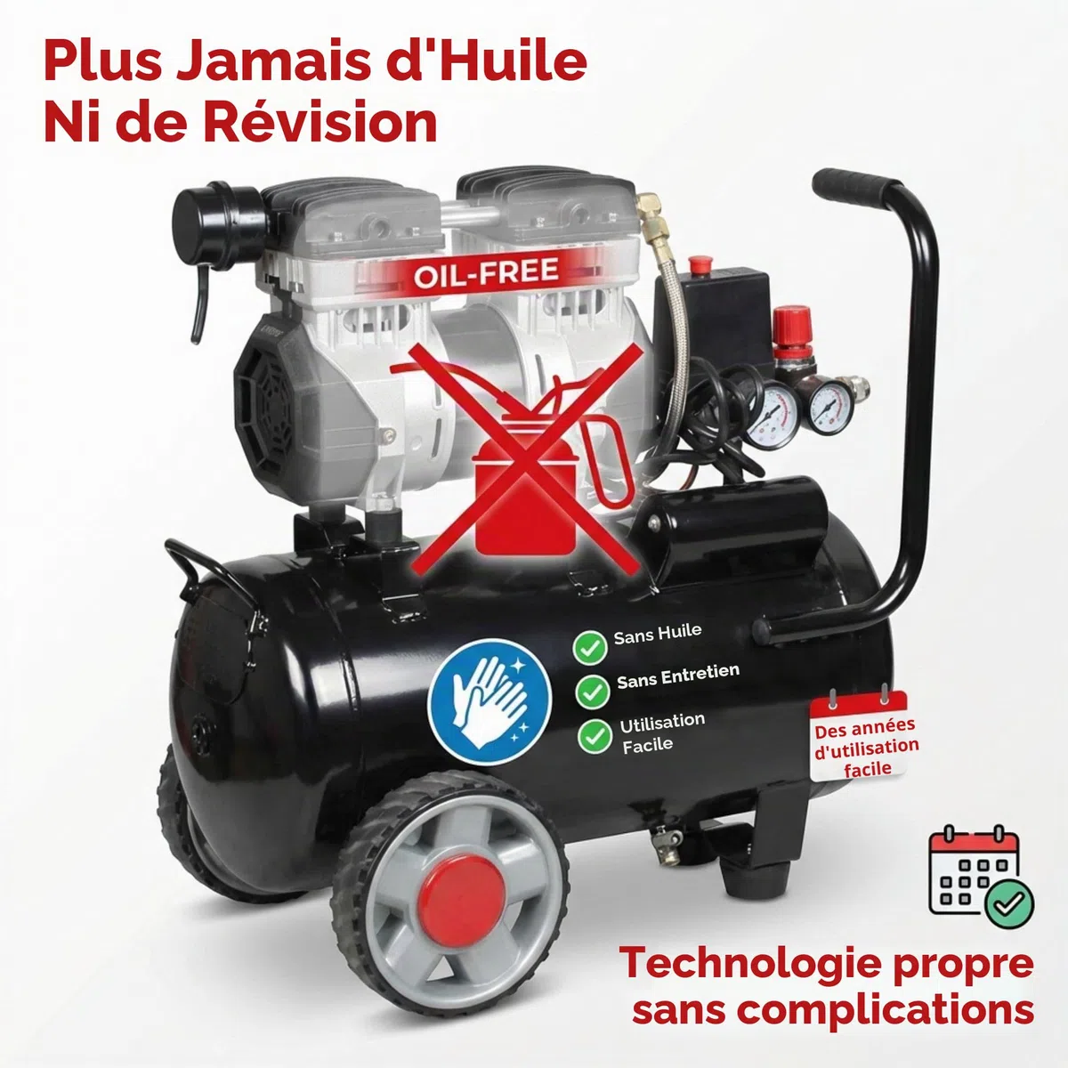 CEVIK PRO - CA-PRO25SILENC - Compresseur d’Air Silencieux - 59 dB - 25L - 1.5HP - Max 8 Bar - 150 l/min - Sans Huile - Deux Sorties d’Air - Compact Portable - Compresseur Peinture Outils Pneumatiques