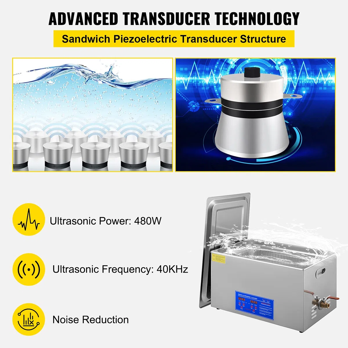 VEVOR Nettoyeur A Ultrasons 22L,Nettoyeur ultrasons 480W 220V,Ultrasonic Cleaner Professionnel à 80 Degrés,Nettoyeur Digital Affichage Ultrasonique pour les bijoux,les lab, les équipements industriels