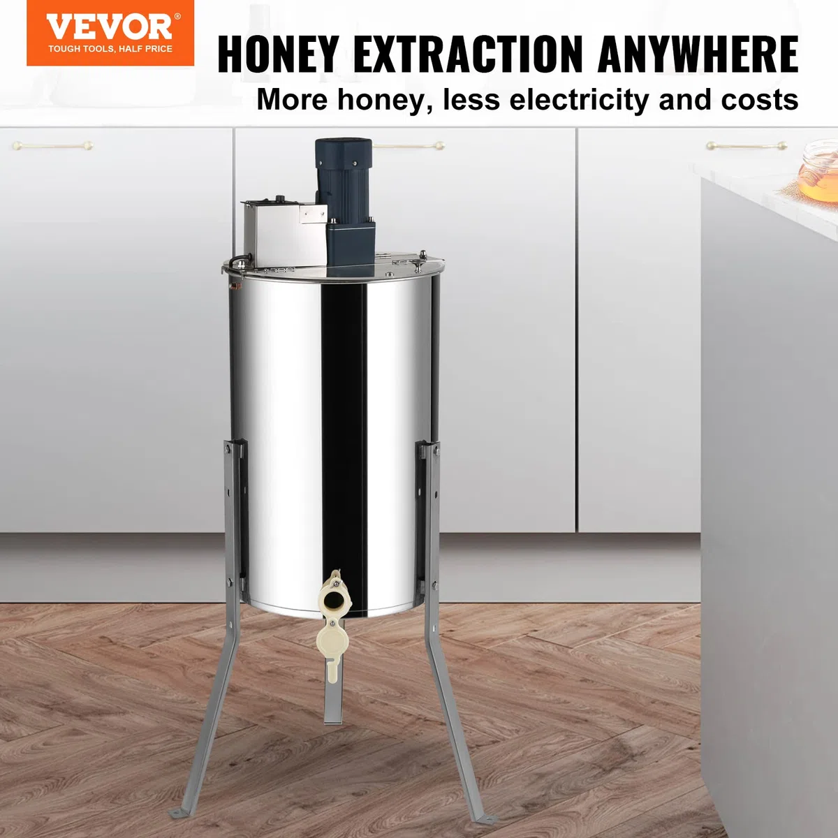 VEVOR Extracteur de Miel Électrique, 2/4 Cadres, Centrifugeuse Séparateur Miel 140 W Inox avec Couvercle Taille du Nid Abeilles Adaptée Profond 48x23 cm Moyen 48x16 cm Hauteur Réglable pour Apiculture
