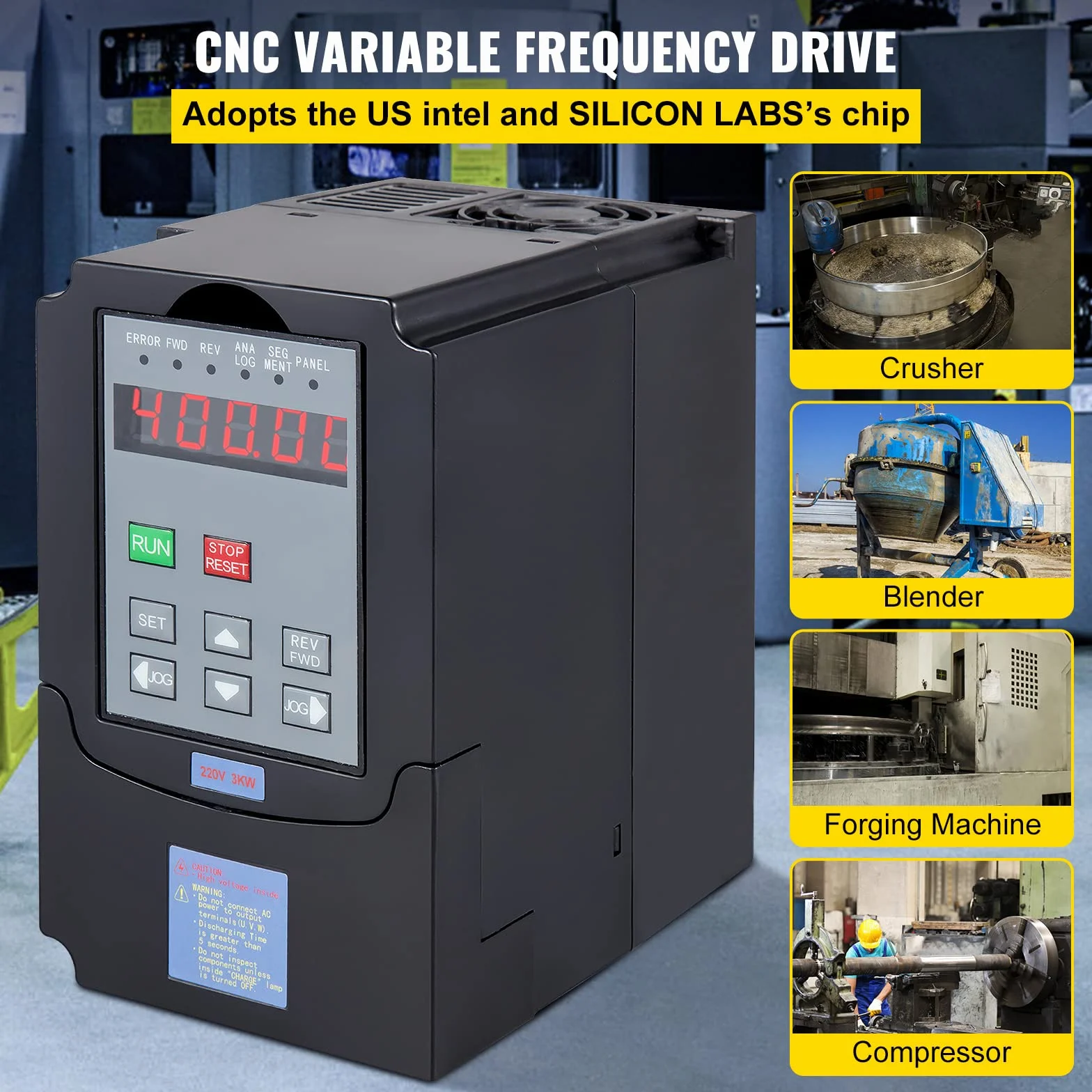 VEVOR Convertisseur de fréquence 3 kW VFD Convertisseur de fréquence 220 V pour tours, fraiseuses, camions, grues, pompes et convoyeurs
