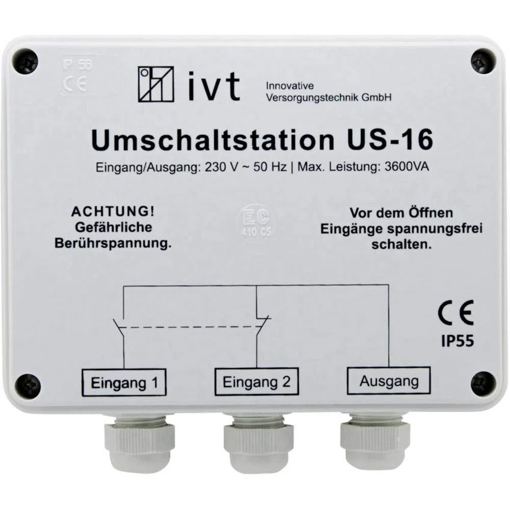 Station de Commutation IVT US-16 230 V 16 A 3600 VA, Commutation prioritaire réseau, commutateur Automatique, pour onduleur Sinus, Protection Surcharge Court-Circuit, IP55