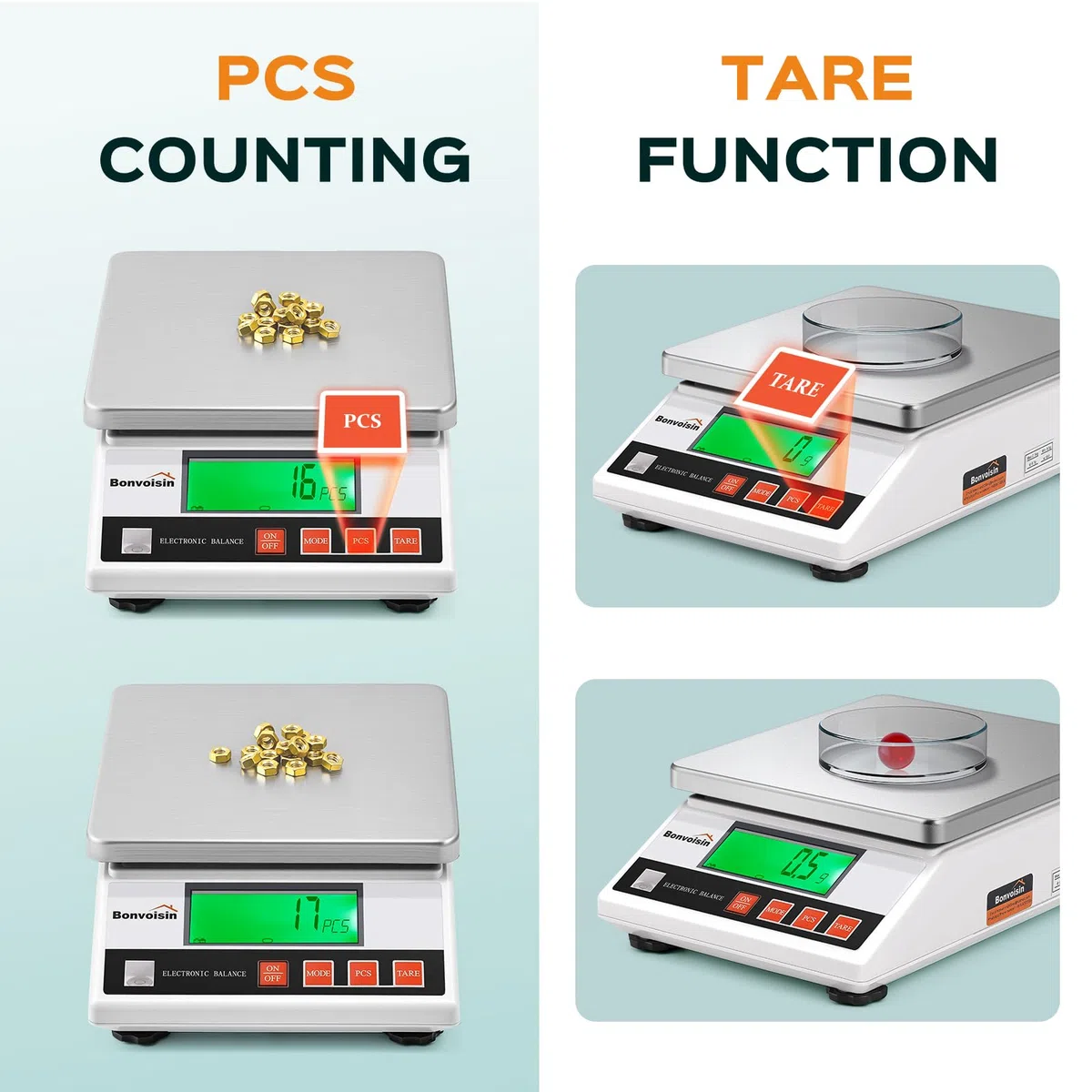 Bonvoisin Balance de Comptage 10kg/0.1g, Balance de Precision Industrielle Compteuse Electronique de Laboratoire pour Pièces Bijoux Monnaie avec Certification CE, 13 Unités (10 kg, 0,1 g)