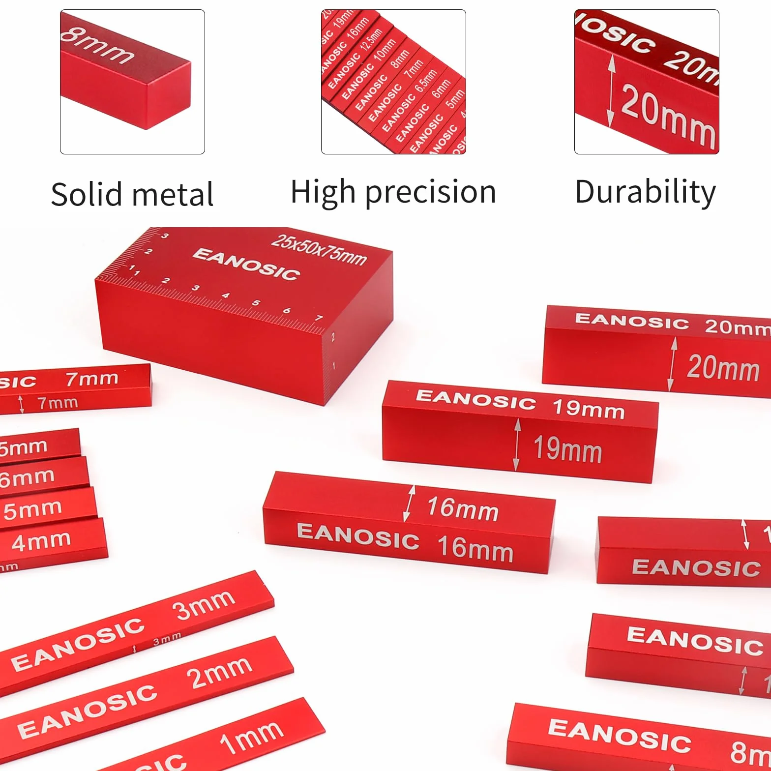 EANOSIC Lot de 15 blocs de configuration métriques en aluminium pour routeur et scie à table, accessoires de travail du bois, barres avec marquages de taille gravés au laser