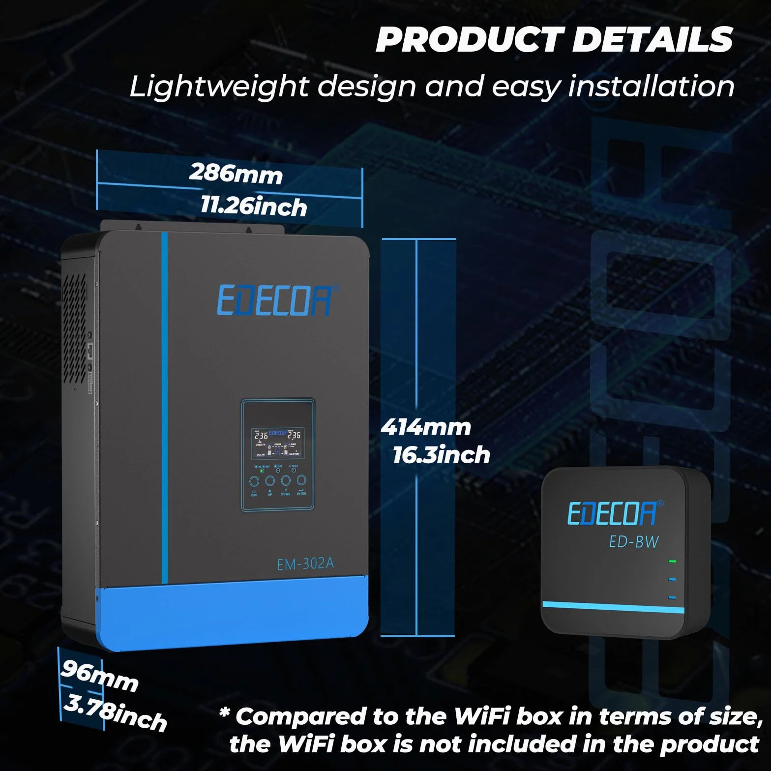 EDECOA Onduleur Hybride 24v 3000w MPPT 80A 3.2KVA/3000W 220v Pur Sinus (Off-Grid) Chargeur Solaire avec Chargeur de Batterie, réseau prioritaire, régulateur de Charge Solaire