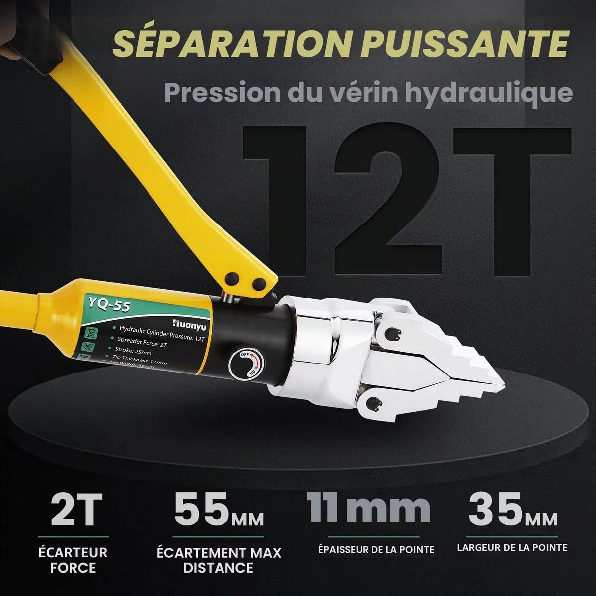 Huanyu Écarteur de brides hydraulique 12T à pression réglable Écarteur de brides hydraulique à expansion maximale de 55 mm pour l'entretien des pipelines sur les chantiers de construction (YQ-55)