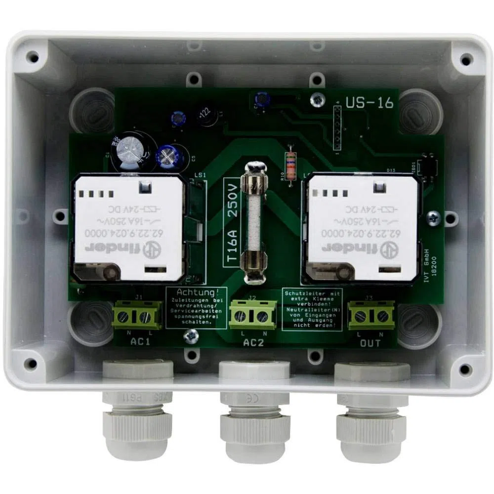Station de Commutation IVT US-16 230 V 16 A 3600 VA, Commutation prioritaire réseau, commutateur Automatique, pour onduleur Sinus, Protection Surcharge Court-Circuit, IP55
