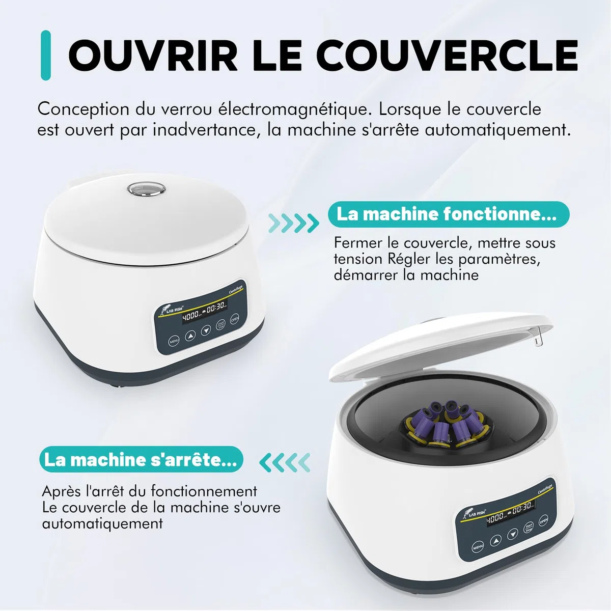 LAB FISH Centrifugeuse PRP LC-400 2ml/5ml/10ml/15ml Tubes De Laboratoire | Contrôle De La Vitesse 500-4000RPM,Max 1717xg | Fonction Minuterie 30sec-59min