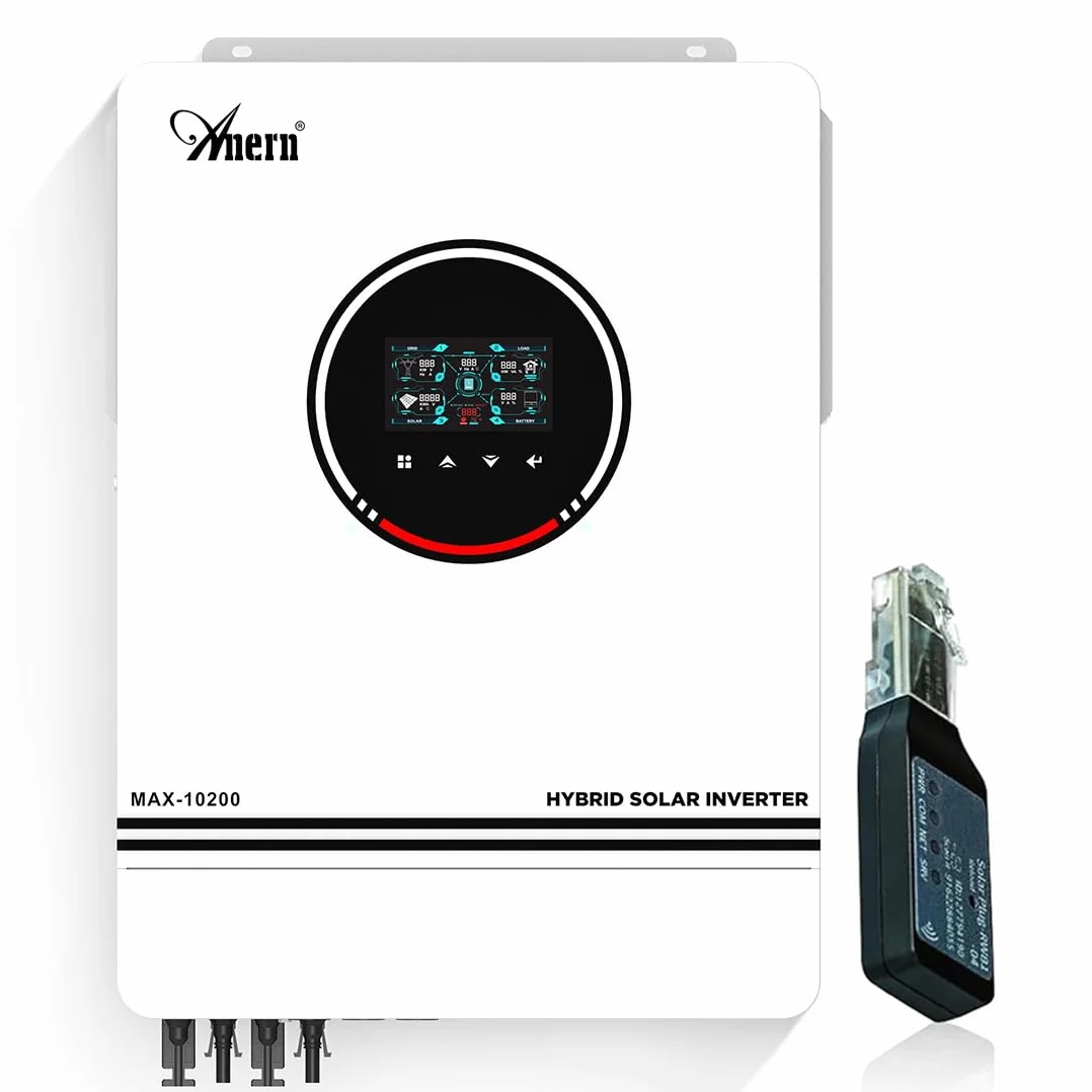 Anern 10200W Onduleur Hybride 48V DC à 220V-240V AC,Hors Réseau Onduleur Solaire Hybride Entrée 2PV/Sortie 2AC,Onde Sinusoïdale Pure avec 160A MPPT Régulateur de Charge PV Max.500V