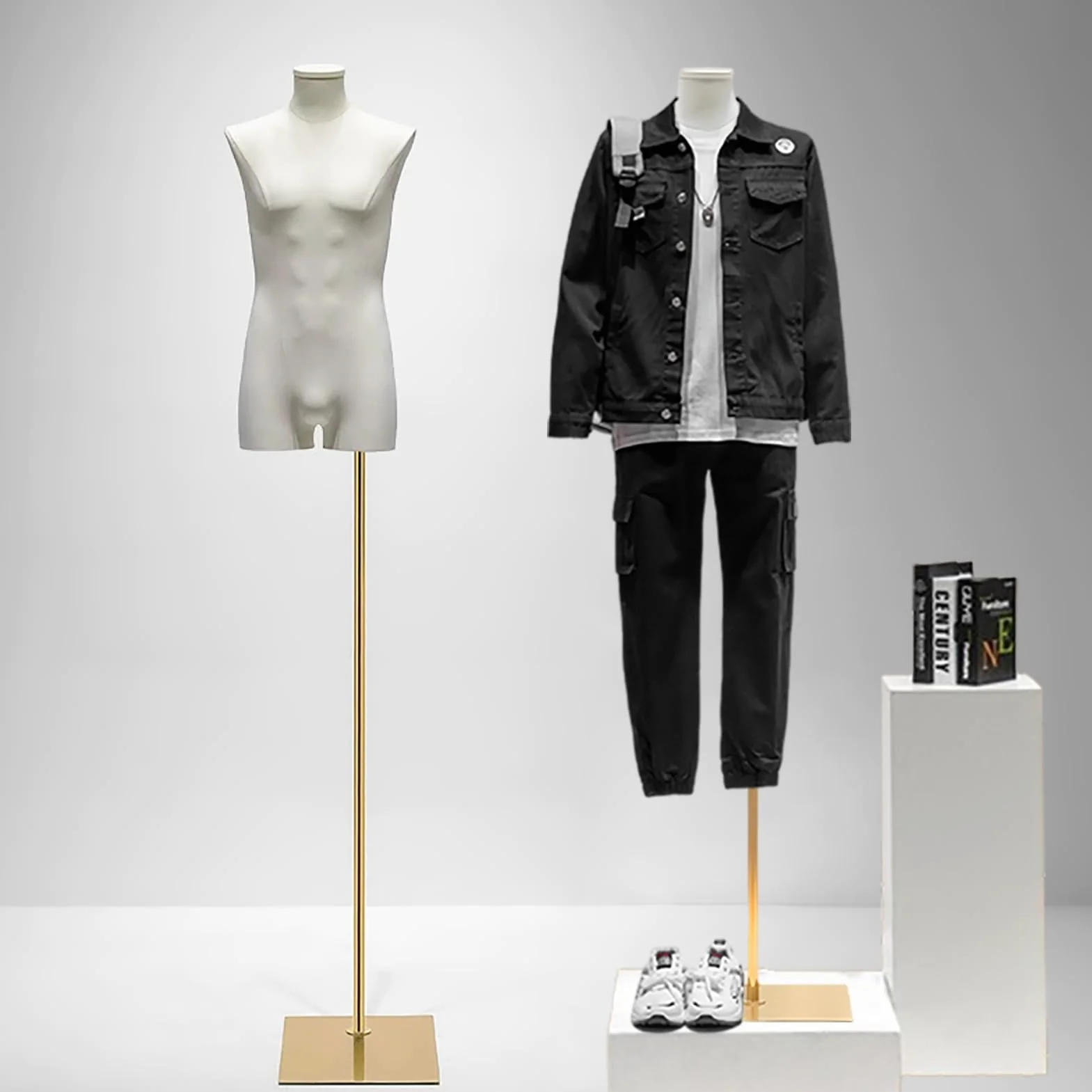 Mannequin Homme, Buste Mannequin Couture de Vitrine Réglable en Hauteur (160-240cm), Manequin Masculin sur Pied pour Vêtement de Présentation Hommes Couture et Design de Mode