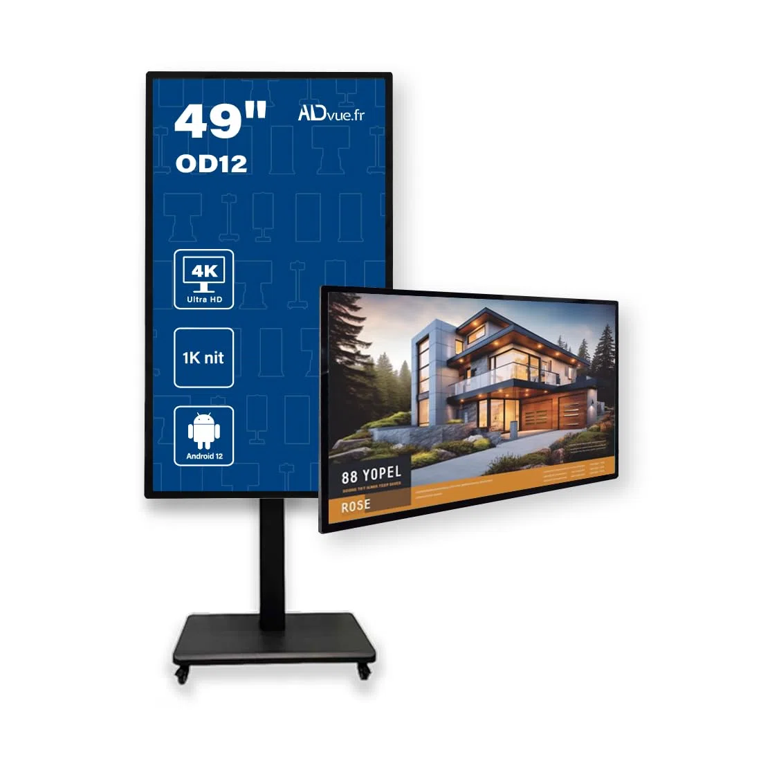 ADVUE Écran d'Affichage Dynamique 4K UHD - Moniteur Professionnel Vitrine Haute Luminosité 1000 Nits - Android 12, Usage 24/7, Wi-FI USB - Panneau Digital Publicitaire (49"(124cm))