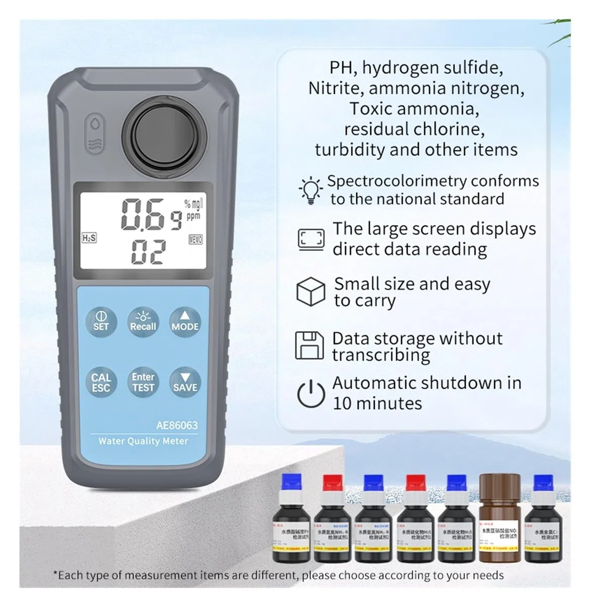 Testeur Numérique De Qualité De L'eau De Laboratoire AE86063, Détecteur De PH Écran rétroéclairé | Nitrite d'azote d'ammoniac de chlore résiduel for piscine/aquarium