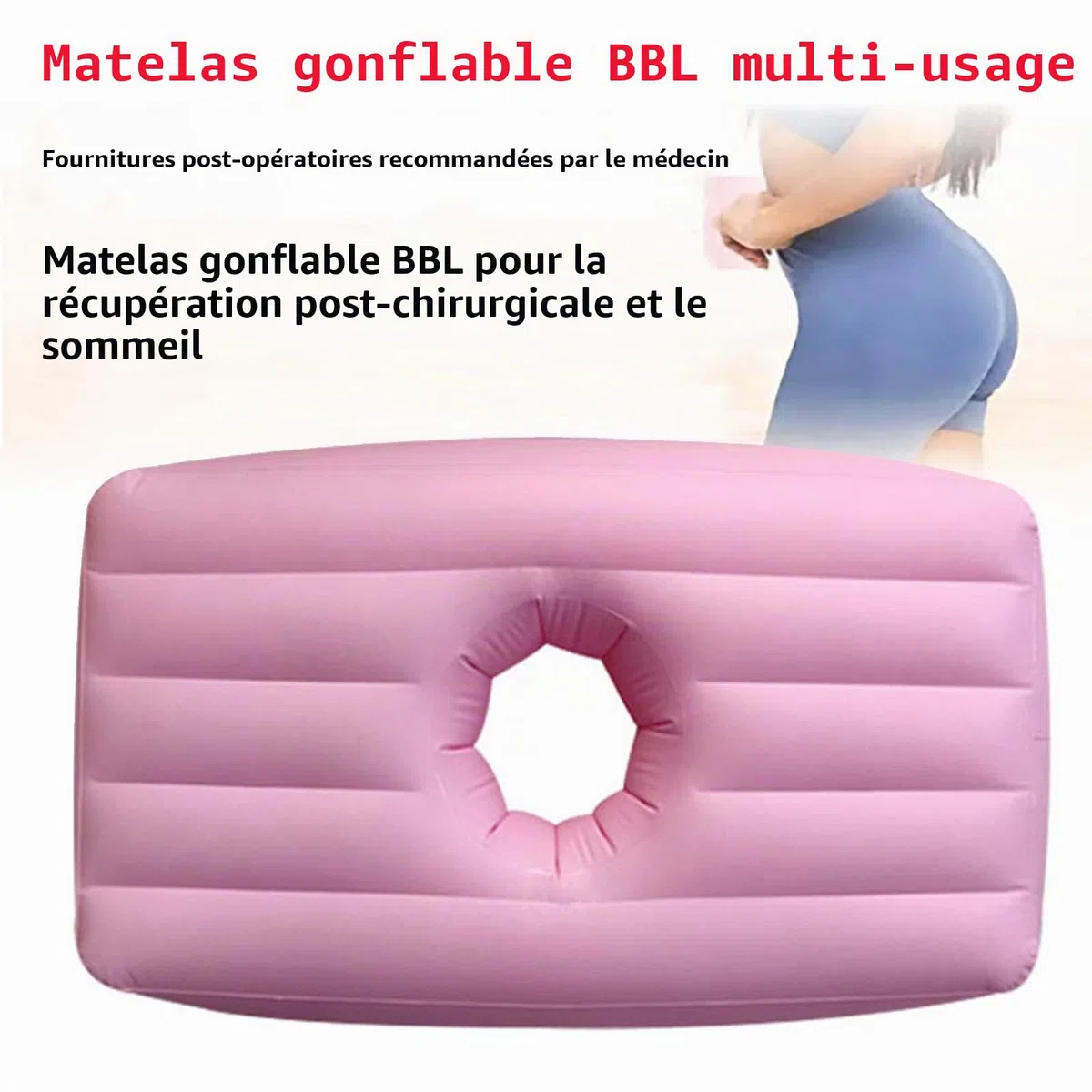 Matelas gonflable BBL après chirurgie, oreiller de lit BBL après chirurgie pour fesses, lit de récupération brésilien avec trou pour dormir après une chirurgie de récupération des fesses