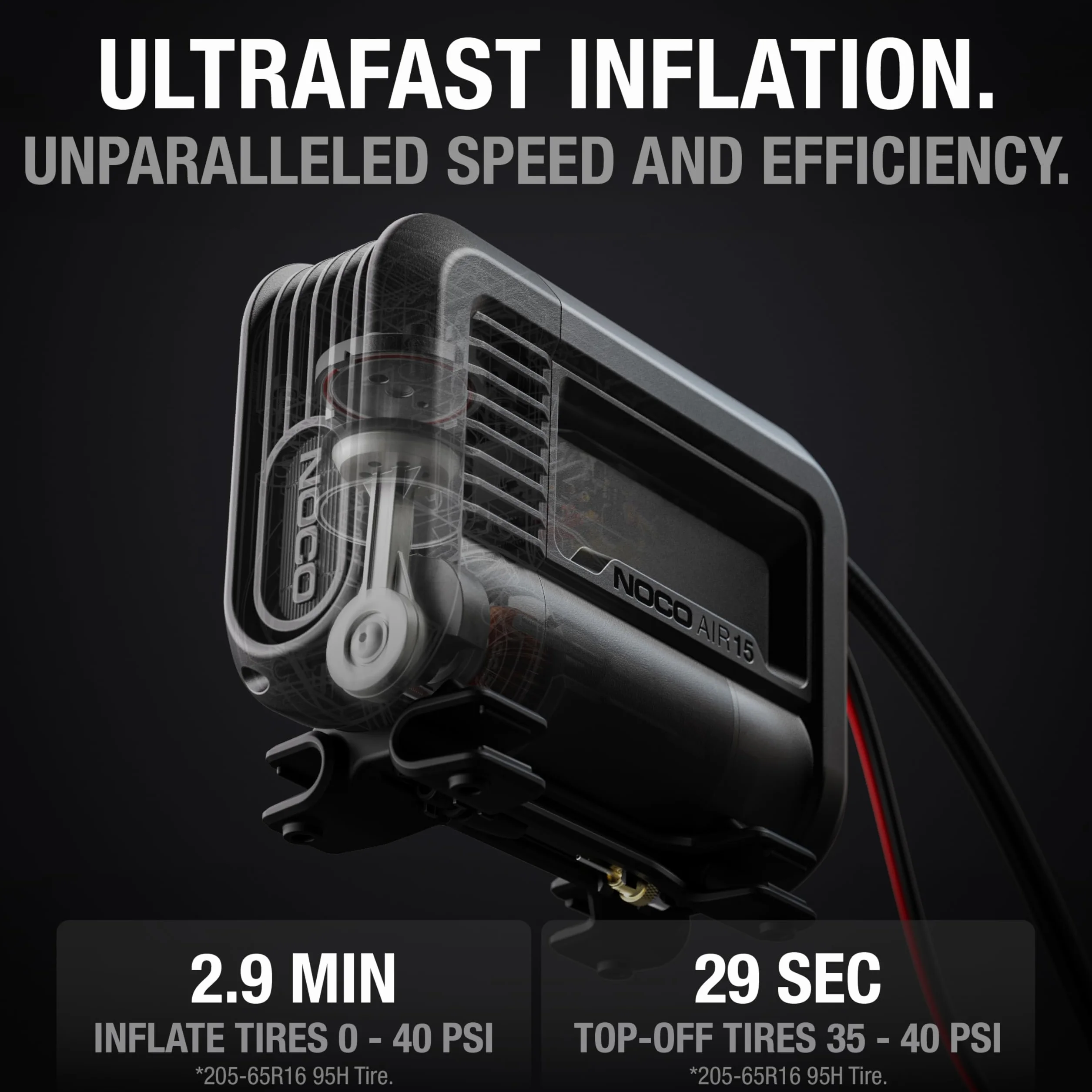 NOCO AIR15: Gonfleur de pneu UltraRapide 15A – Compresseur d’air portable 12V – Débit 44 SLPM – Gonfle de 0 à 40 PSI en 2,9 min – Manomètre numérique + arrêt automatique