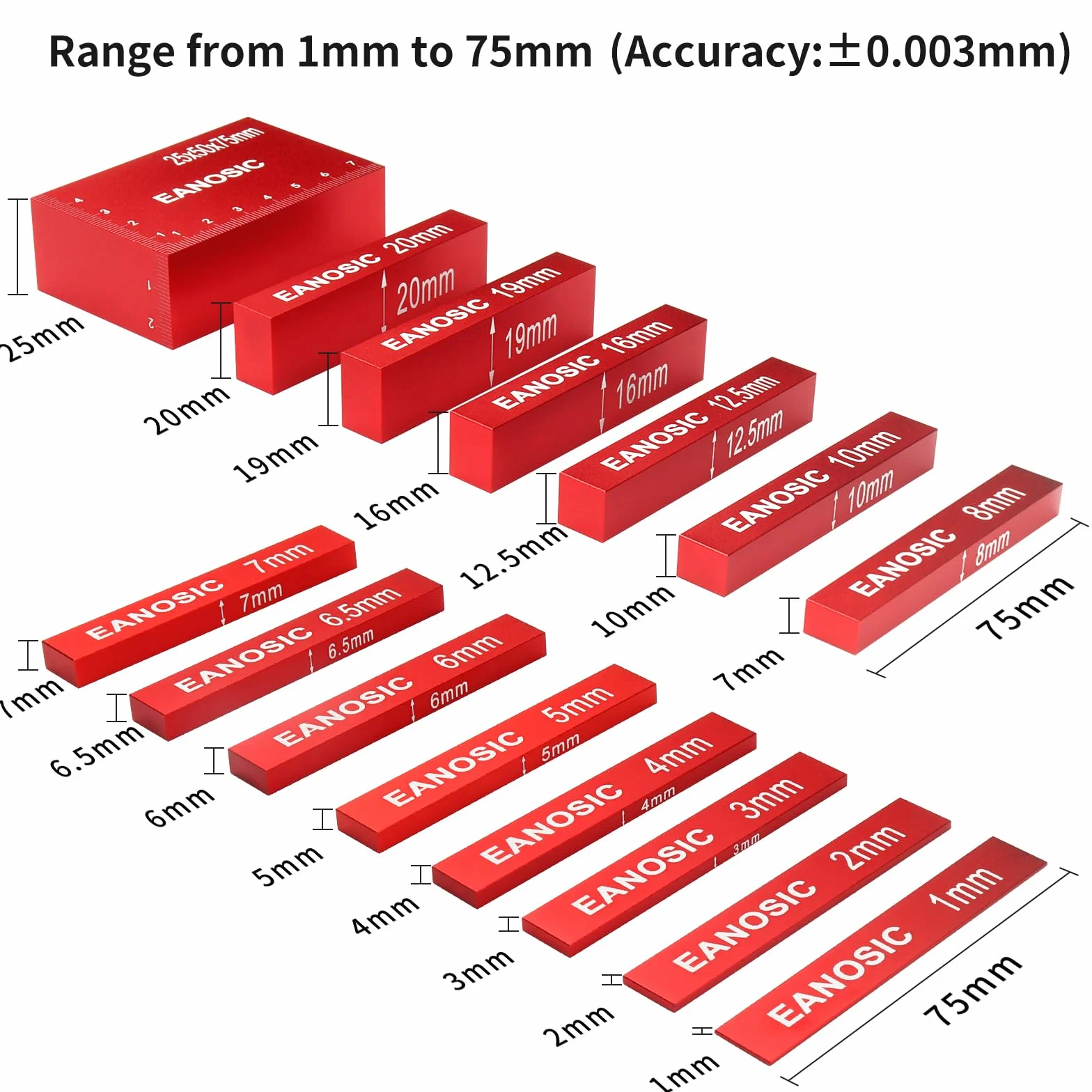 EANOSIC Lot de 15 blocs de configuration métriques en aluminium pour routeur et scie à table, accessoires de travail du bois, barres avec marquages de taille gravés au laser