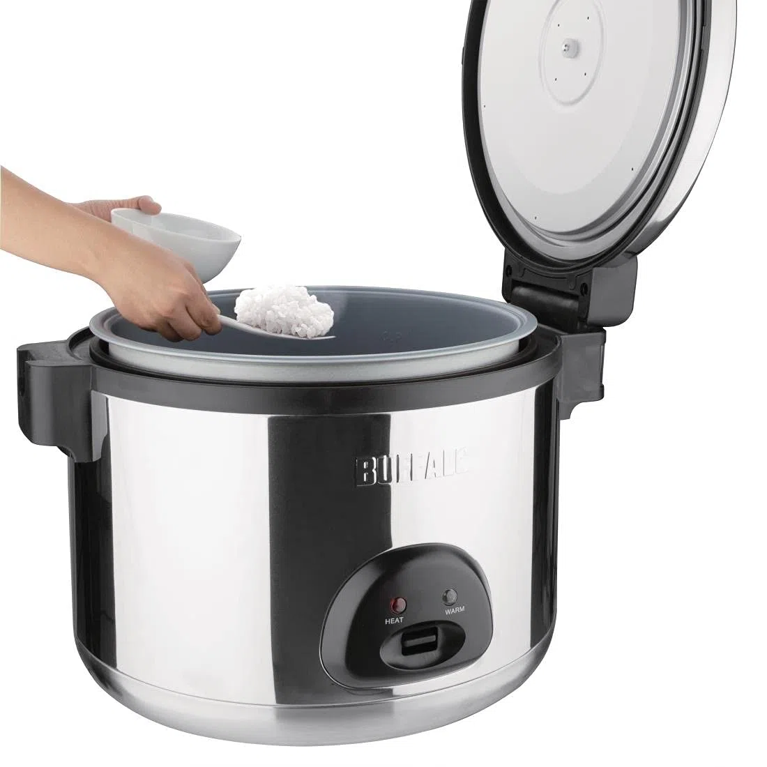 Buffalo Grand cuiseur à riz haut de gamme 9 litres 2,85 kW, économie d'énergie, acier inoxydable, capacité de riz : 20 litres cuit/9 litres sec, passage automatique de cuire à chaud, CK698