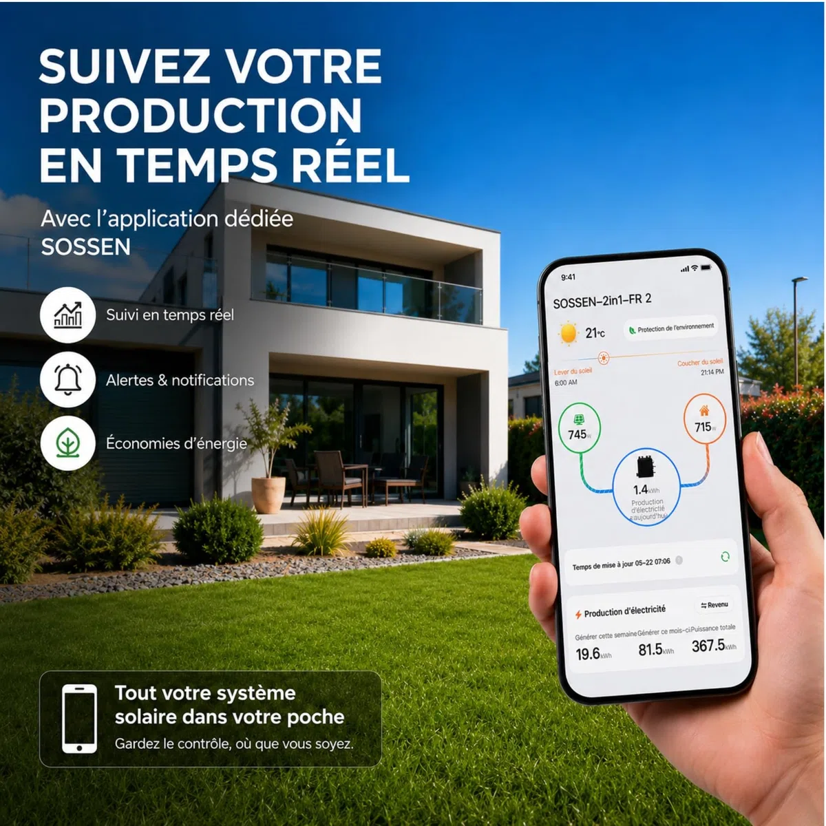 Micro-onduleur 2400W SOSSEN 40A – MPPT – WiFi & Bluetooth – Étanche IP67 – pour 4 Panneaux Solaires Jusqu’à 670 WC