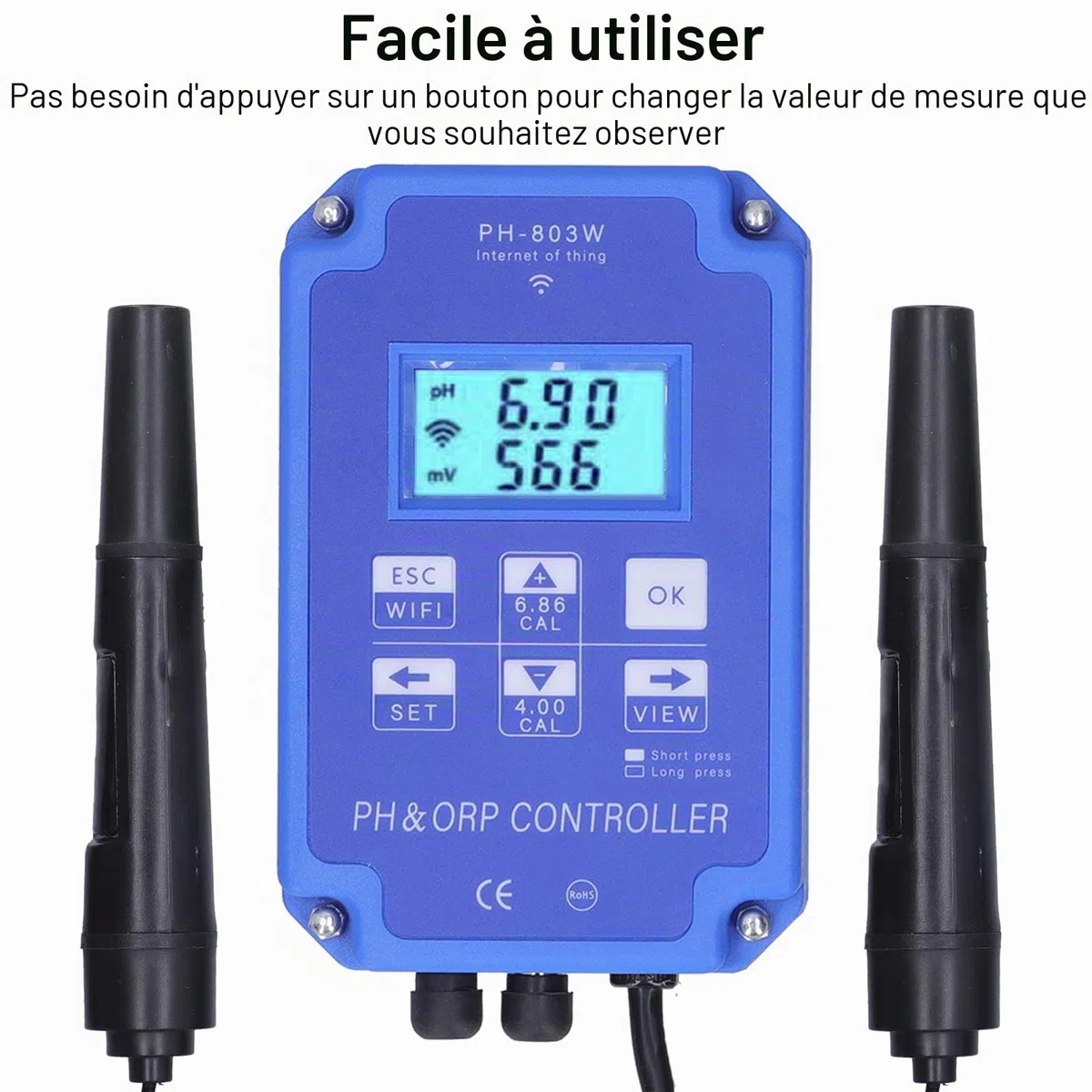 PH ORP Contrôleur Testeur D'eau Multi-paramètres PH-803W pour Surveillance et Contrôle Long Terme Qualité de L'eau(EU Plug 250V)