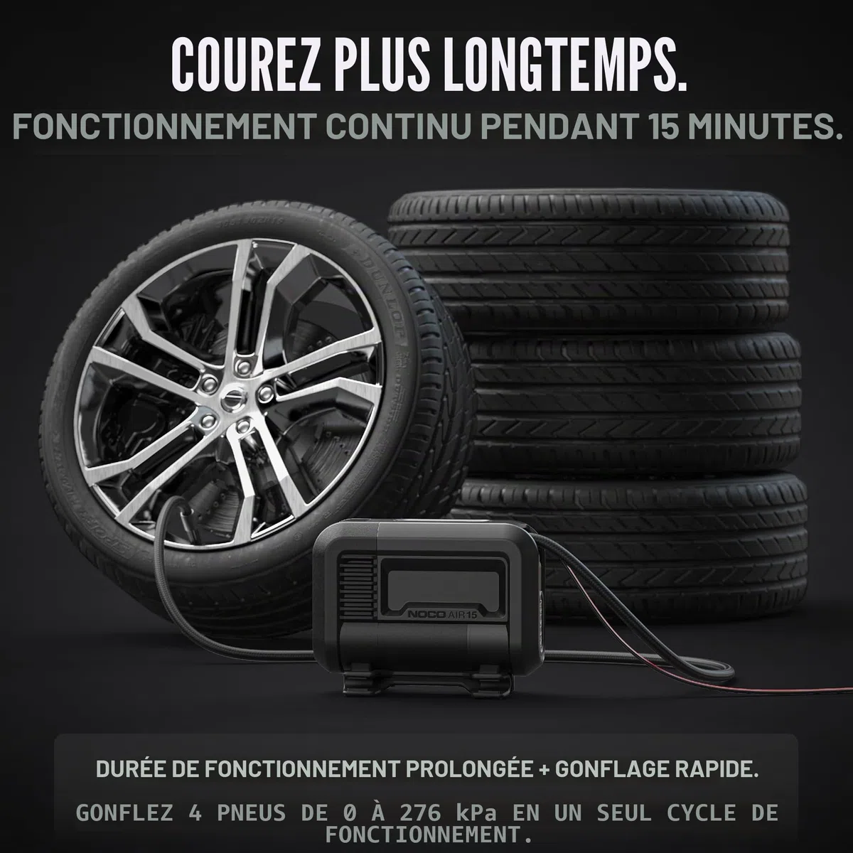 NOCO AIR15: Gonfleur de pneu UltraRapide 15A – Compresseur d’air portable 12V – Débit 44 SLPM – Gonfle de 0 à 40 PSI en 2,9 min – Manomètre numérique + arrêt automatique