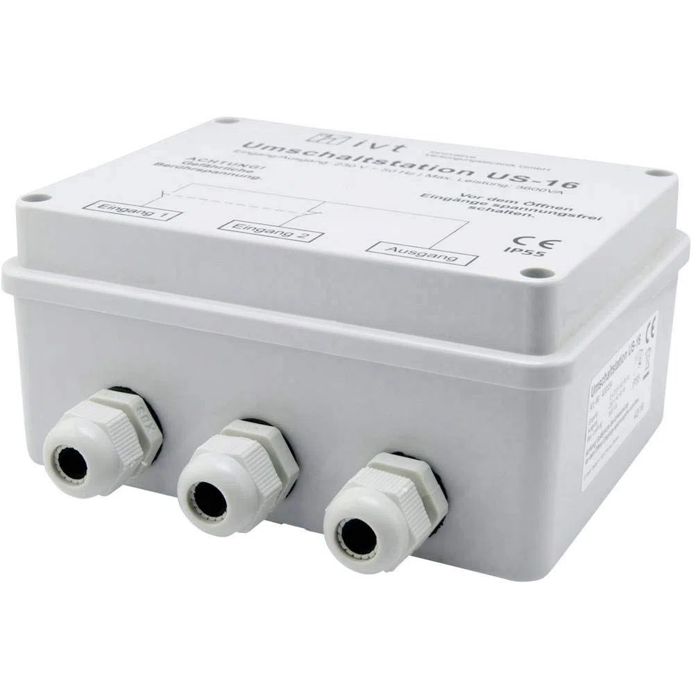 Station de Commutation IVT US-16 230 V 16 A 3600 VA, Commutation prioritaire réseau, commutateur Automatique, pour onduleur Sinus, Protection Surcharge Court-Circuit, IP55