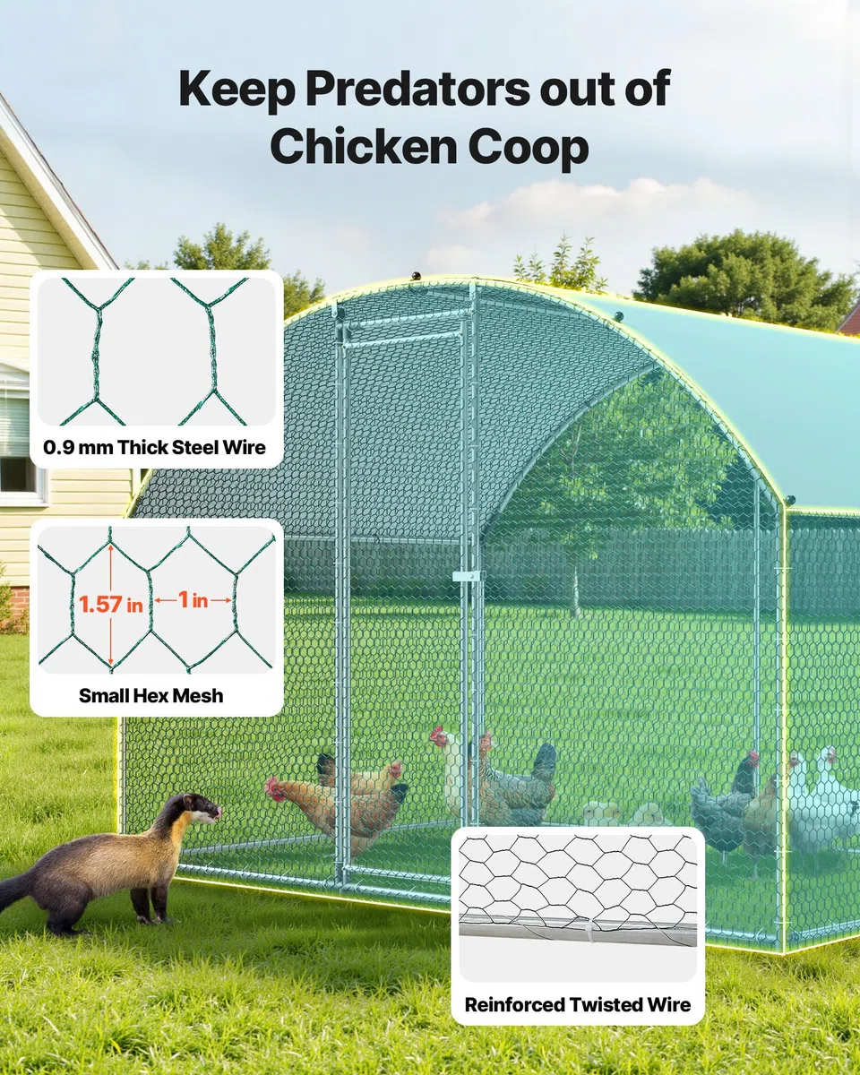 VEVOR Enclos Poulailler Métal 3 x 2 x 2 m Parc à Poules Grillagé avec Couverture, Verrou de Sécurité, Toit en Dôme, Grande Cage Extérieure pour Poules, Canards, Lapins, Volailles, de Jardin, Ferme | Parc Grillagé pour Poules, Canards, Lapins, Volailles, C