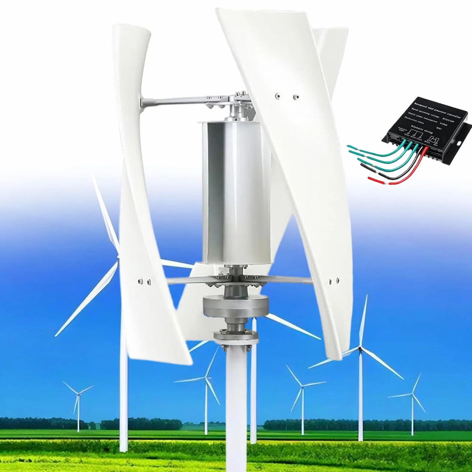 Kit de Générateur d'éolienne 14000W, Kit de Générateur de Vent Vertical d'éolienne 12V/24V/48V/110V/220V, équipement de Producteur d'électricité, Kit d'énergie Domestique,White-220V