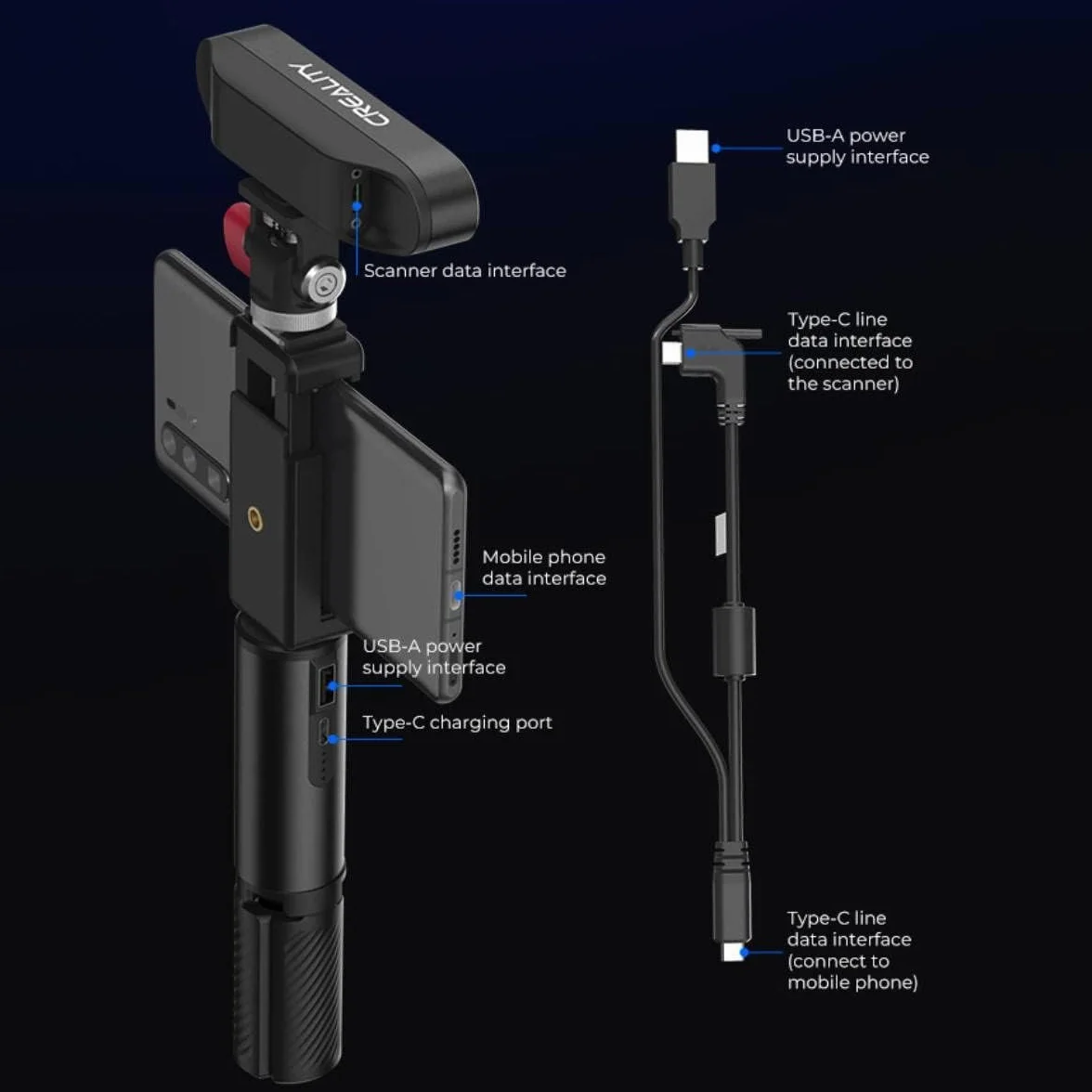 Creality CR-Scan Ferret Scanner 3D avec précision de 0,1 mm, double mode, scanner portatif avec fréquence d'images jusqu'à 30 FPT, 3D pleine couleur, prend en charge les statues de taille moyenne