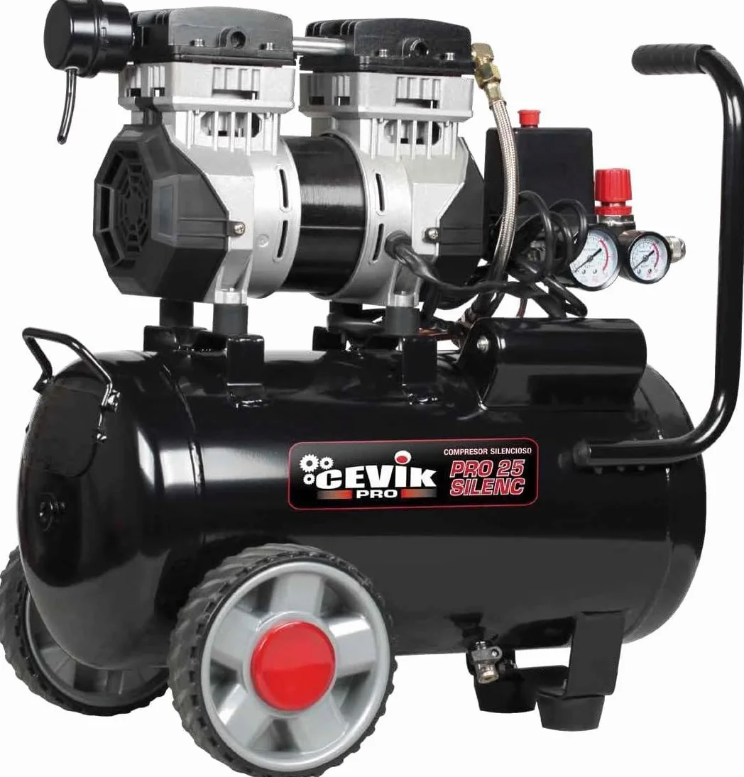 CEVIK PRO - CA-PRO25SILENC - Compresseur d’Air Silencieux - 59 dB - 25L - 1.5HP - Max 8 Bar - 150 l/min - Sans Huile - Deux Sorties d’Air - Compact Portable - Compresseur Peinture Outils Pneumatiques