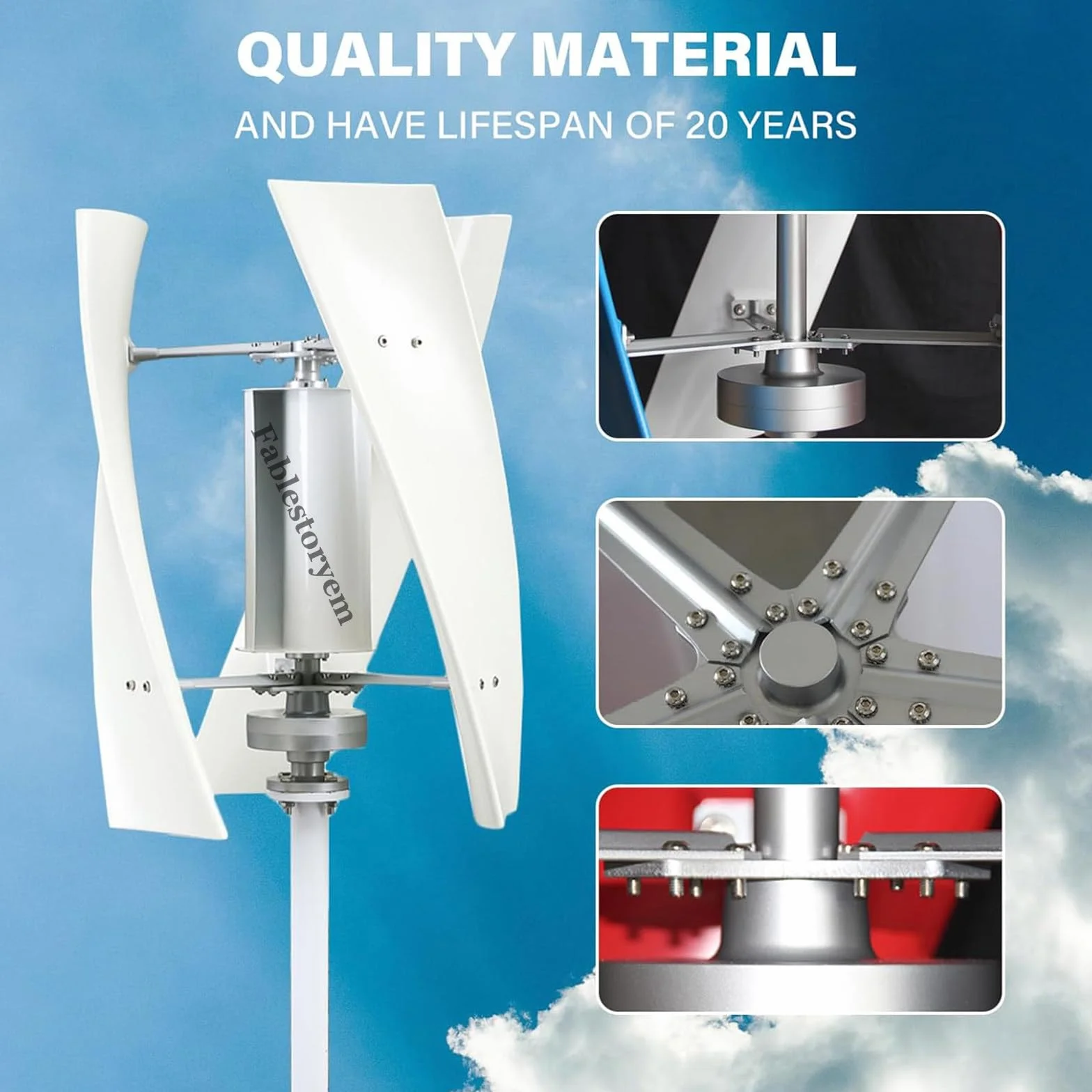 Kit de Générateur d'éolienne 14000W, Kit de Générateur de Vent Vertical d'éolienne 12V/24V/48V/110V/220V, équipement de Producteur d'électricité, Kit d'énergie Domestique,White-220V
