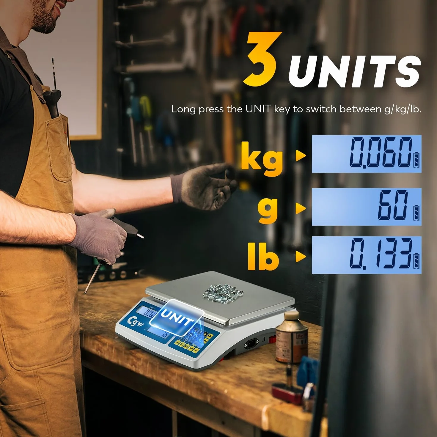 CGOLDENWALL Balance Comptage Industrielle Professionnelle 30kg / 0.1g - Balance Compteuse Digital - Plateau Inox, Unité g/kg/lb - Pour Comptage de Pièces, Bijoux et Inventaire