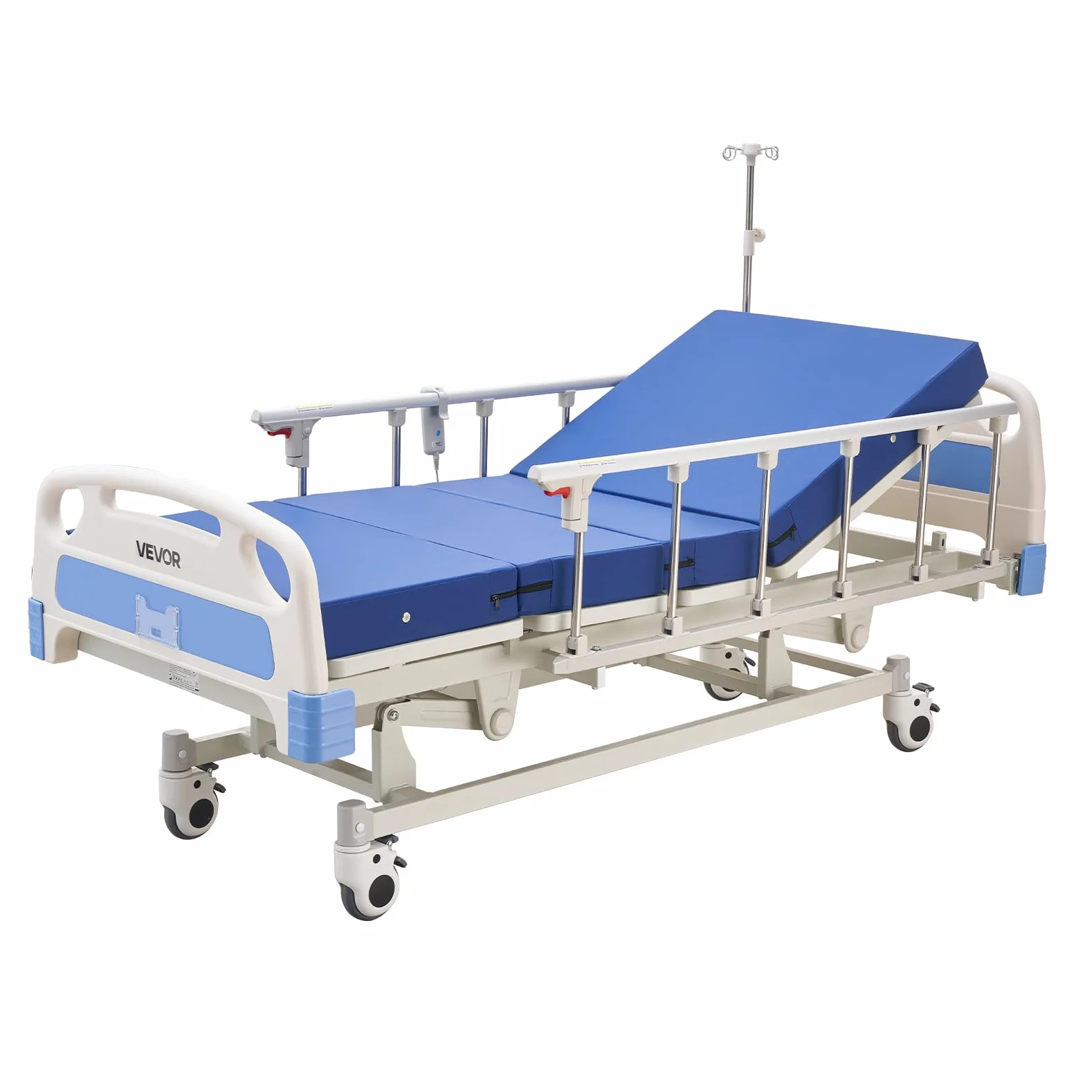 VEVOR Lit Médicalisé Entièrement Électrique 3 Fonctions Lit Hôpital Charge 250 kg pour Soins à Domicile, avec Dossier, Repose-Jambes et Hauteur Réglables, Roues Verrouillables, Matelas Haute Densité