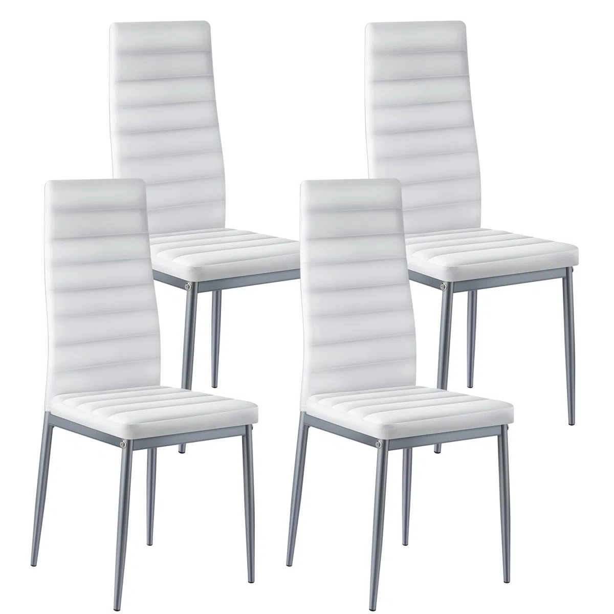 VEVOR Chaises Salle à Manger Modernes, Ensemble Chaises de Cuisine en Cuir 4 Pièces, avec Dossier, Coussins Épais et Pieds en Métal, Meuble d’Appoint Peu Encombrant, pour Table à Manger, Blanc
