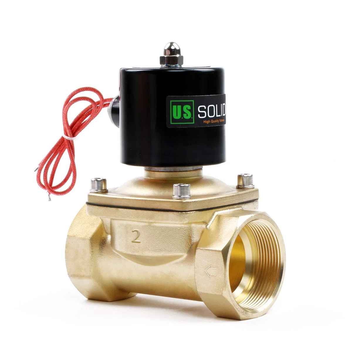 U.S. Solid Électrovanne électrique en laiton 2" – 12V DC, Normalement Fermée, Air, Eau, Carburant, VITON, Filetage G