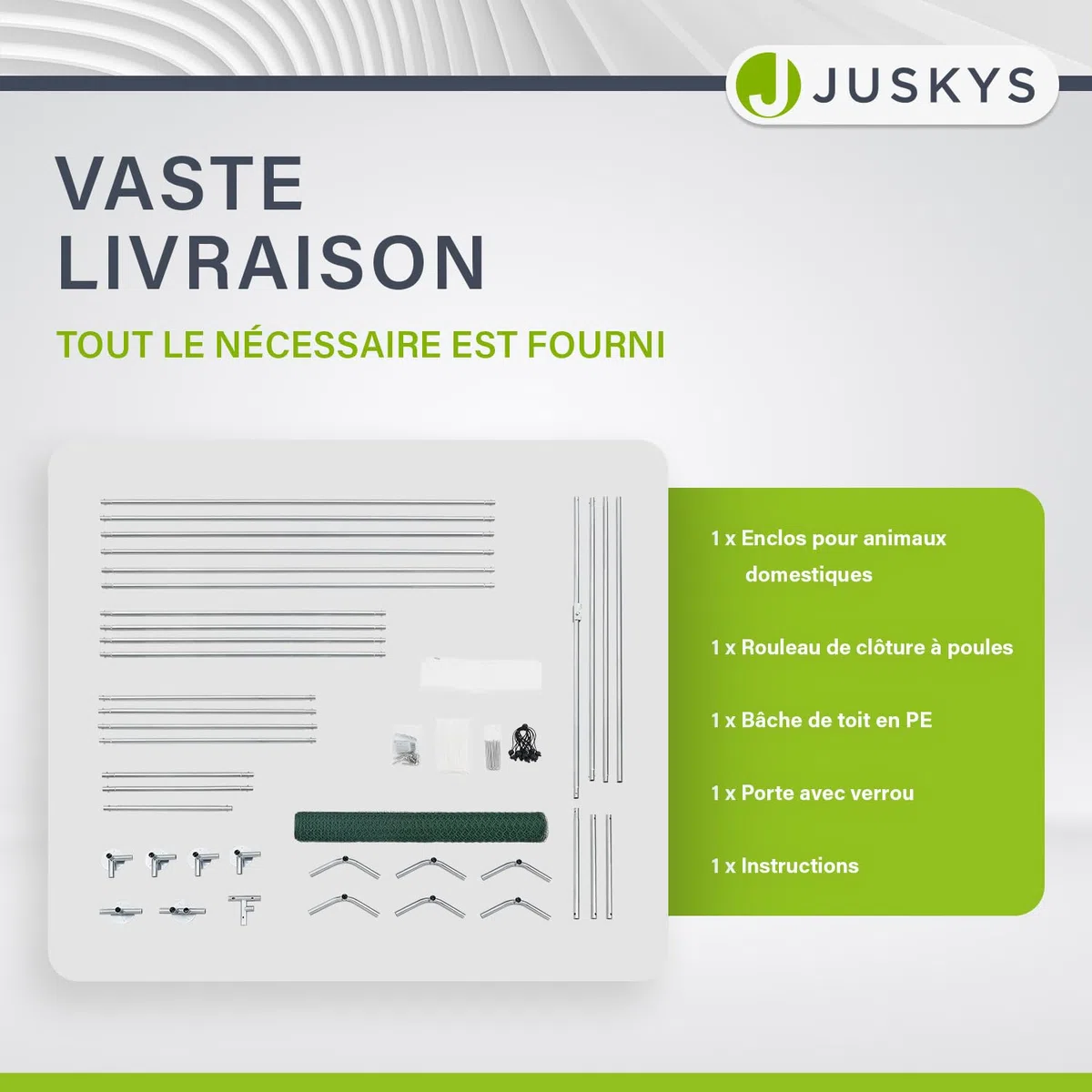 Enclos Juskys 2 x 2 x 2 m — Poulailler en métal Accessible d'une Surface de 4 m² avec Porte et verrou — Enclos pour Poules, Petits Animaux et Plantes