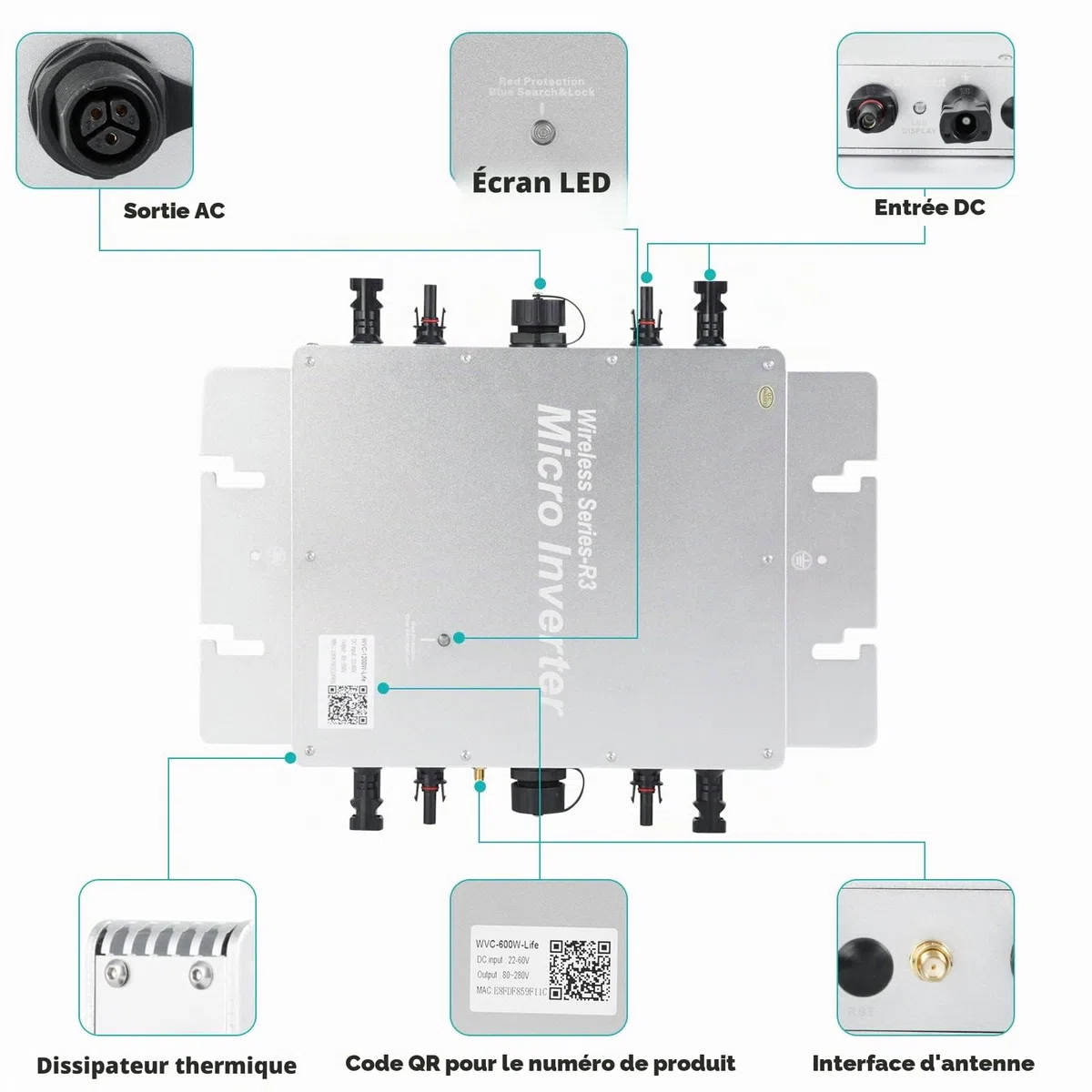 Micro onduleur Micro onduleur Solaire MPPT Grid Tie Converter avec système de Surveillance de téléphone Portable WiFi(WVC-1600W)