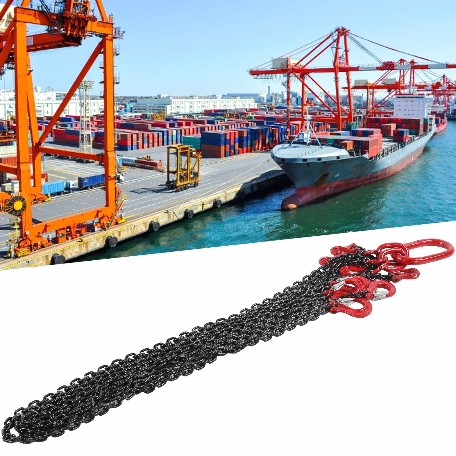 Élingue de Chaîne de Levage 4 Jambes, 6 mm, 2 Mètres, Capacité 4 Tonnes, pour Opérations de Levage Robustes