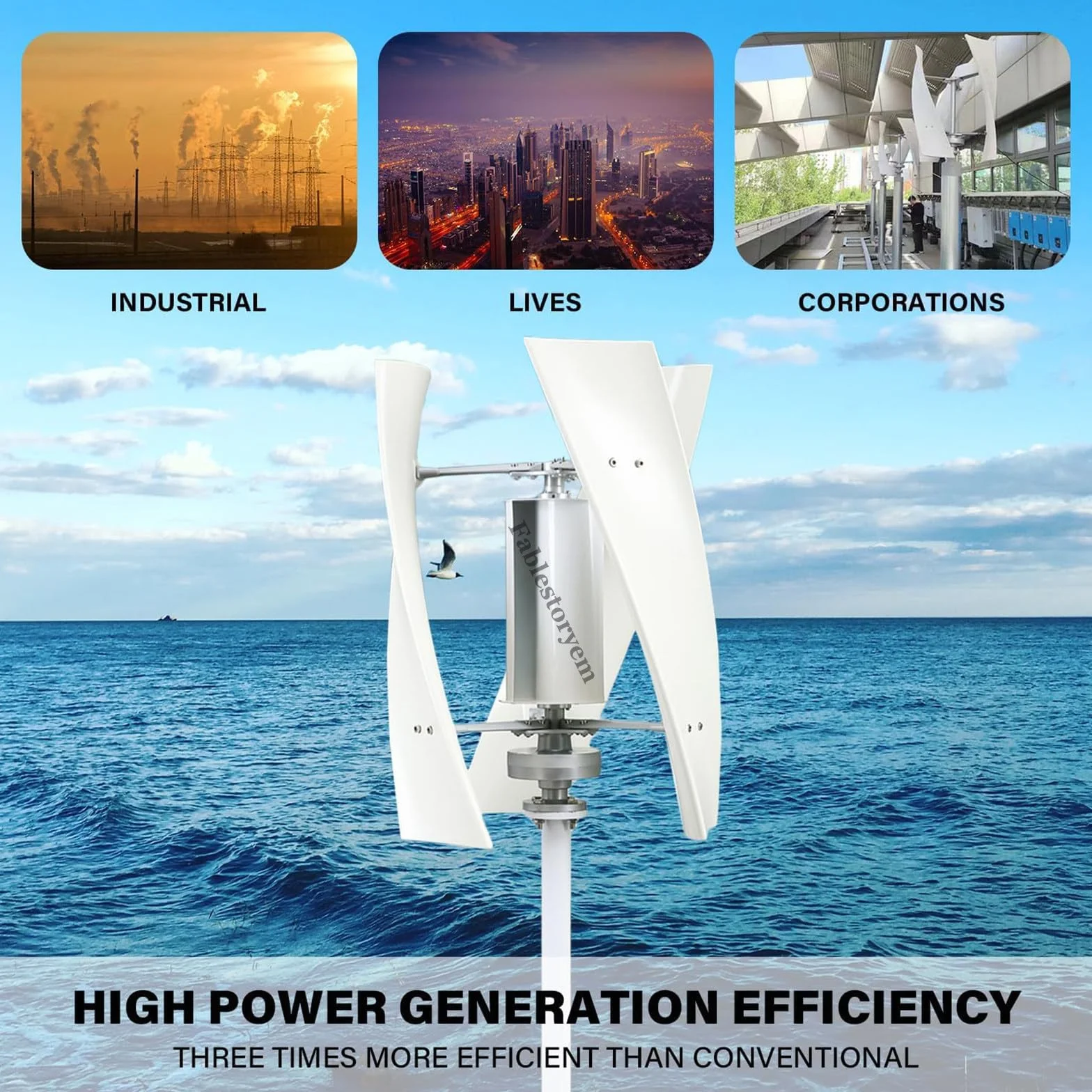 Kit de Générateur d'éolienne 14000W, Kit de Générateur de Vent Vertical d'éolienne 12V/24V/48V/110V/220V, équipement de Producteur d'électricité, Kit d'énergie Domestique,White-220V