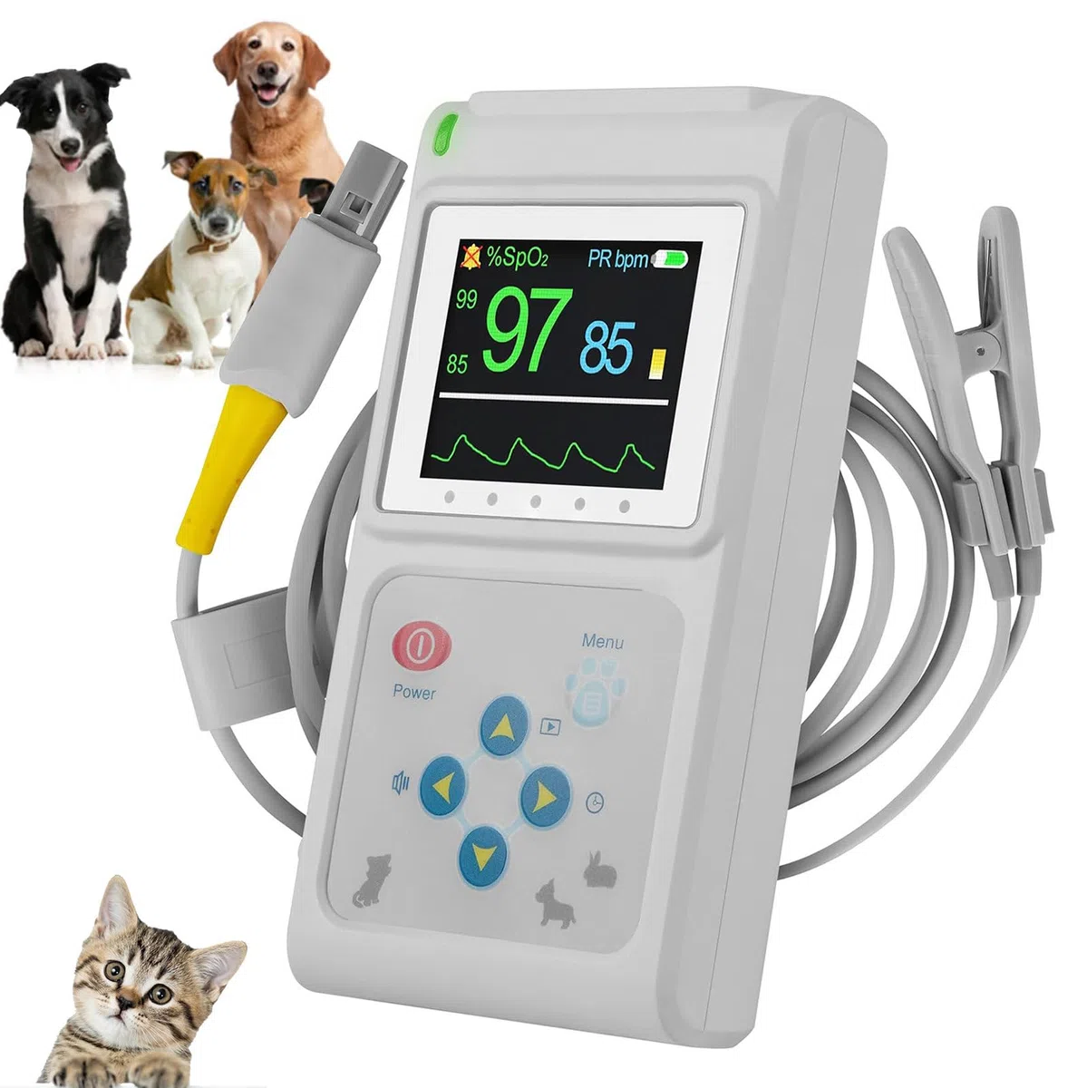 OxymèTre De Pouls VéTéRinaire, Capteur De FréQuence Cardiaque Auriculaire/Langue Avec Sonde Spo2, Fonction De Stockage Et De Lecture, Invite Sonore, Pour Chiens, Chats, Animaux De Compagnie