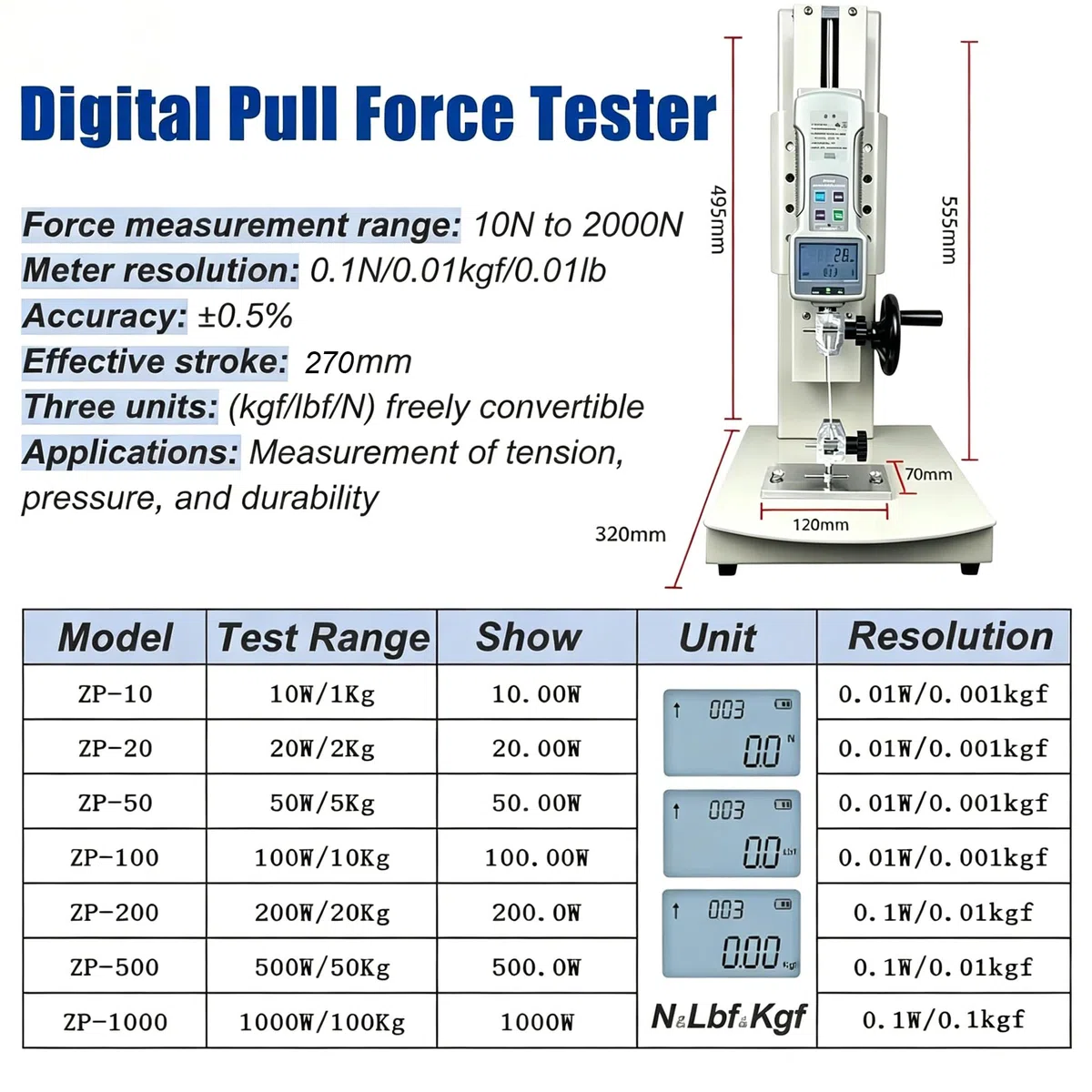 Machine d'essai de traction numérique 10-2000 N, support de dynamomètre manuel, course de 270 mm, avec 5 sondes, fonction de sortie, commande par volant, affichage clair, pour textiles Standard-20N