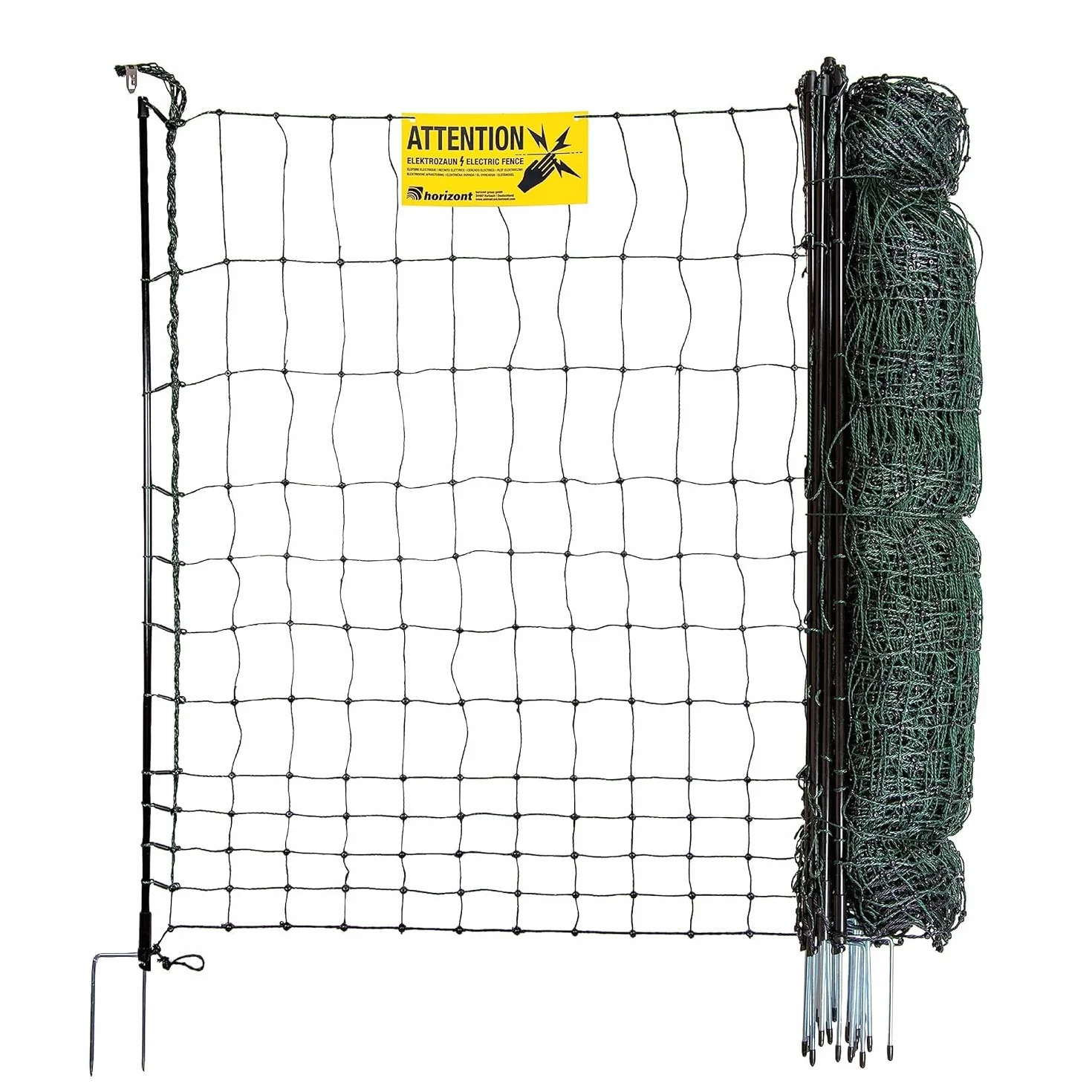 horizont Filet à volaille strongLine 110E, 15 piquets en fibre de verre - double pointe 50 m 110 cm de haut - avec électricité, clôture mobile pour poules