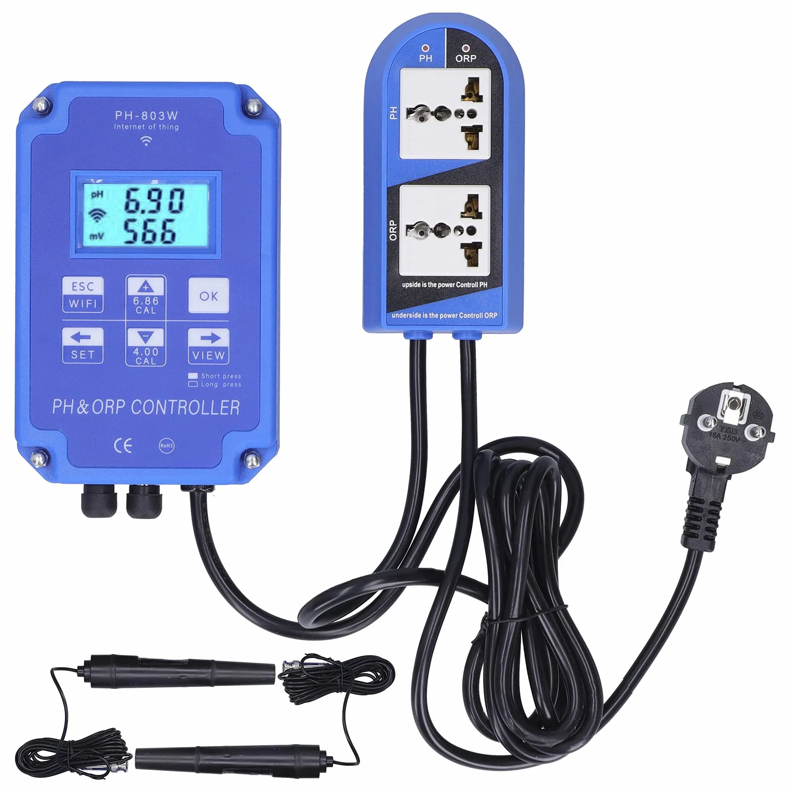 PH ORP Contrôleur Testeur D'eau Multi-paramètres PH-803W pour Surveillance et Contrôle Long Terme Qualité de L'eau(EU Plug 250V)