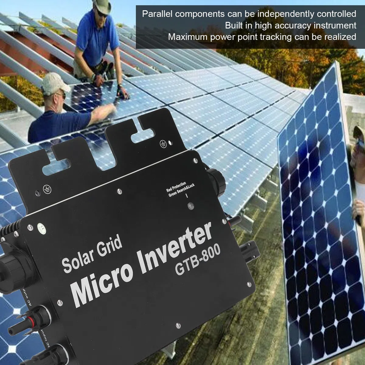 Onduleur de raccordement au réseau, IP65 Micro onduleur étanche 800W MPPT Onduleur Solaire, 120V 230V APP Contrôle WiFi Identification automatique Micro onduleur Solaire Cravate au réseau(Le noir)