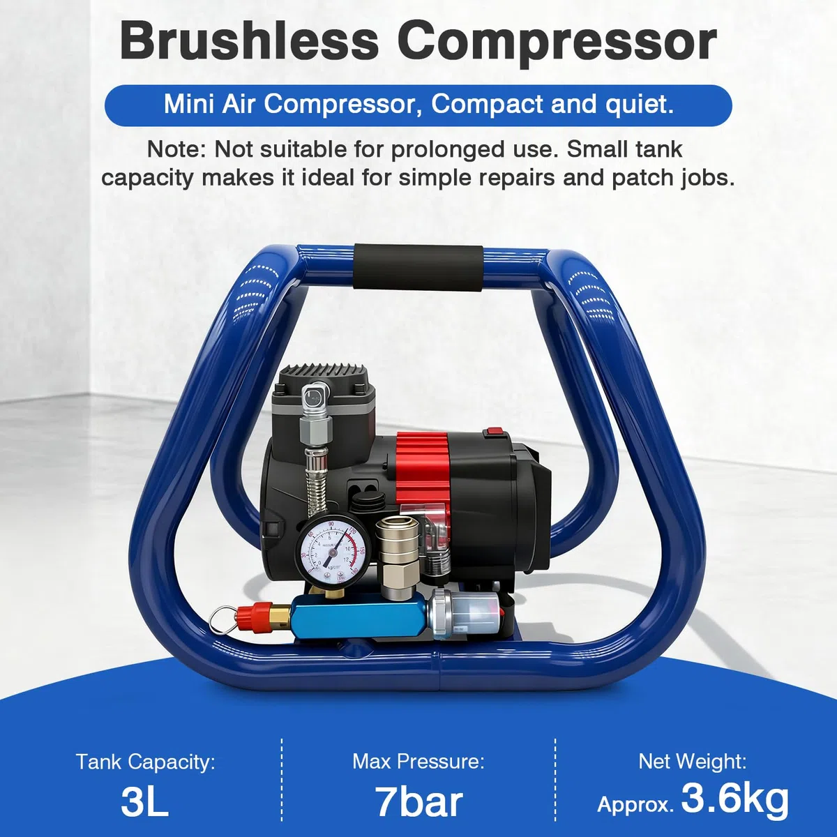 Compresseur d'air comprimé sans fil compatible avec batterie Makita 18 V, compresseur d'air portable silencieux, compresseur d'air sans huile, pression maximale 8 bar, capacité de bouteille de gaz de